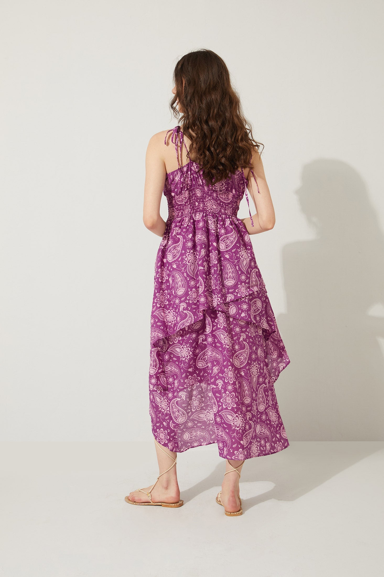 Bohera Penelope Drop Waist Ruffled Dress in Purple