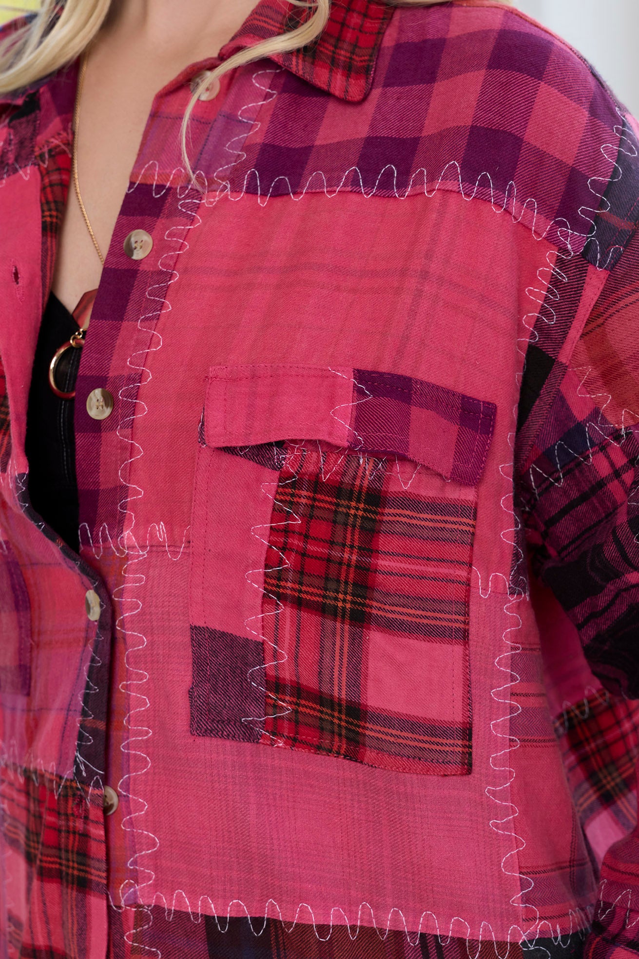 Emma Dawn Patchwork Shacket in Red