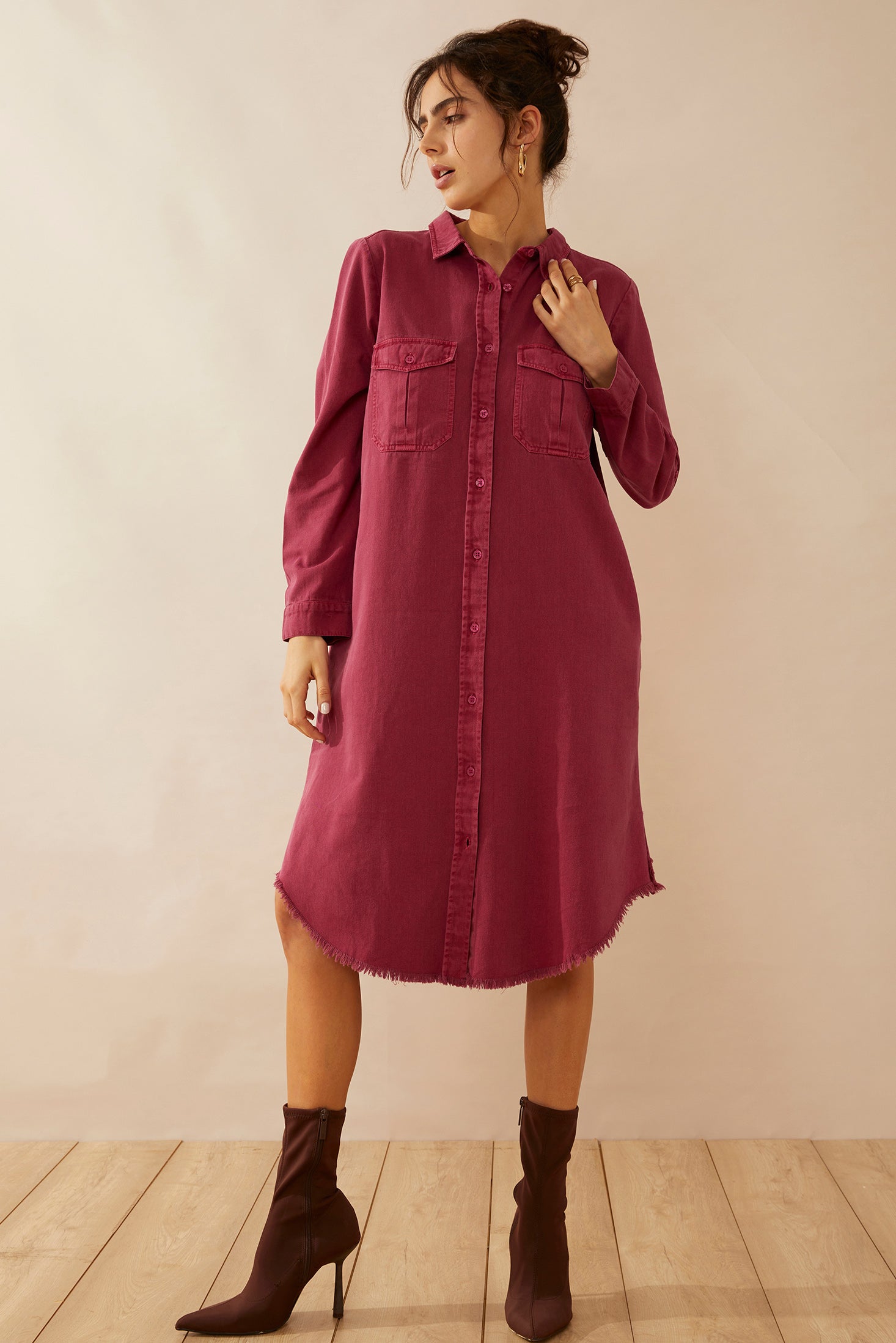 Jaipena Shirt Dress In Magenta