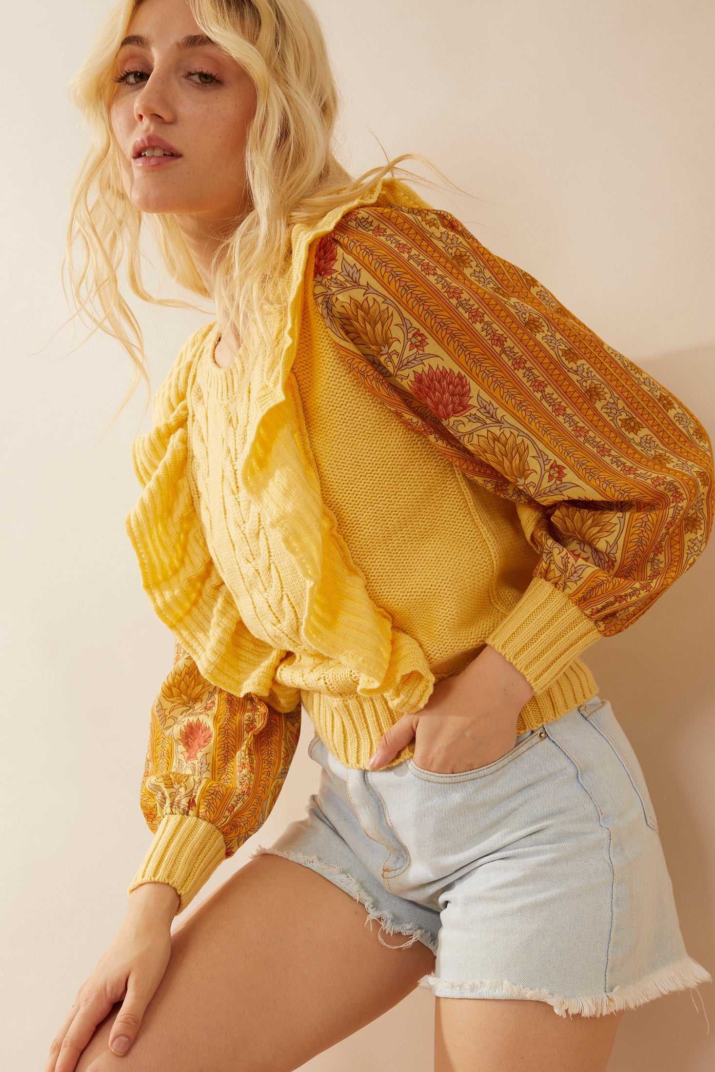 Penelope Ruffled Sweater in Sunrise Yellow