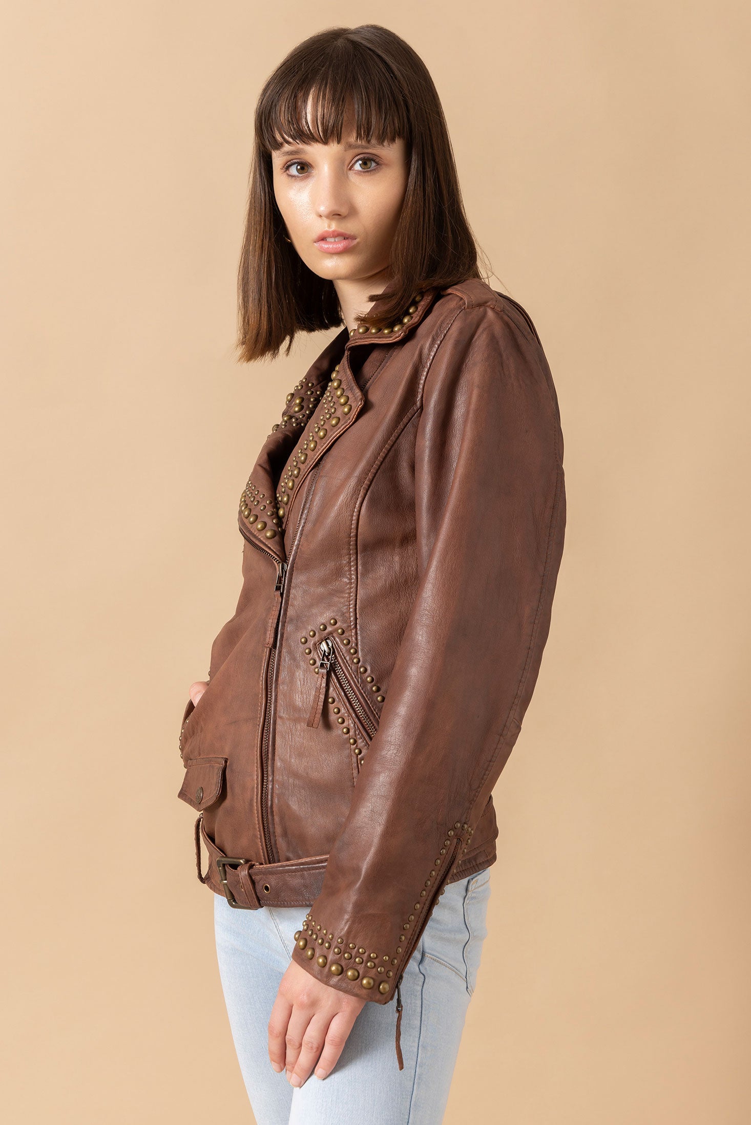 Aansila Leather Jacket In Chocolate Brown