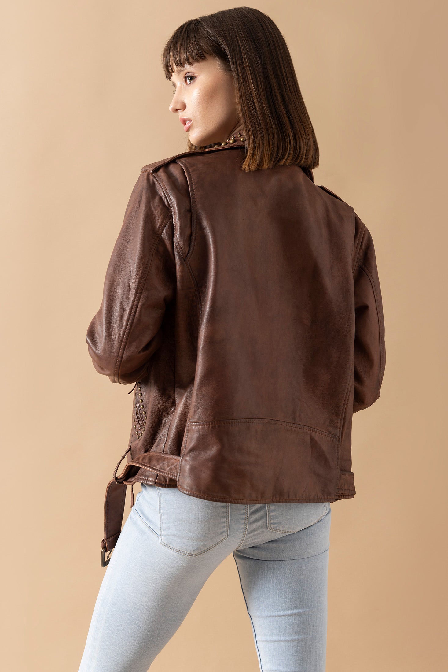 Aansila Leather Jacket In Chocolate Brown