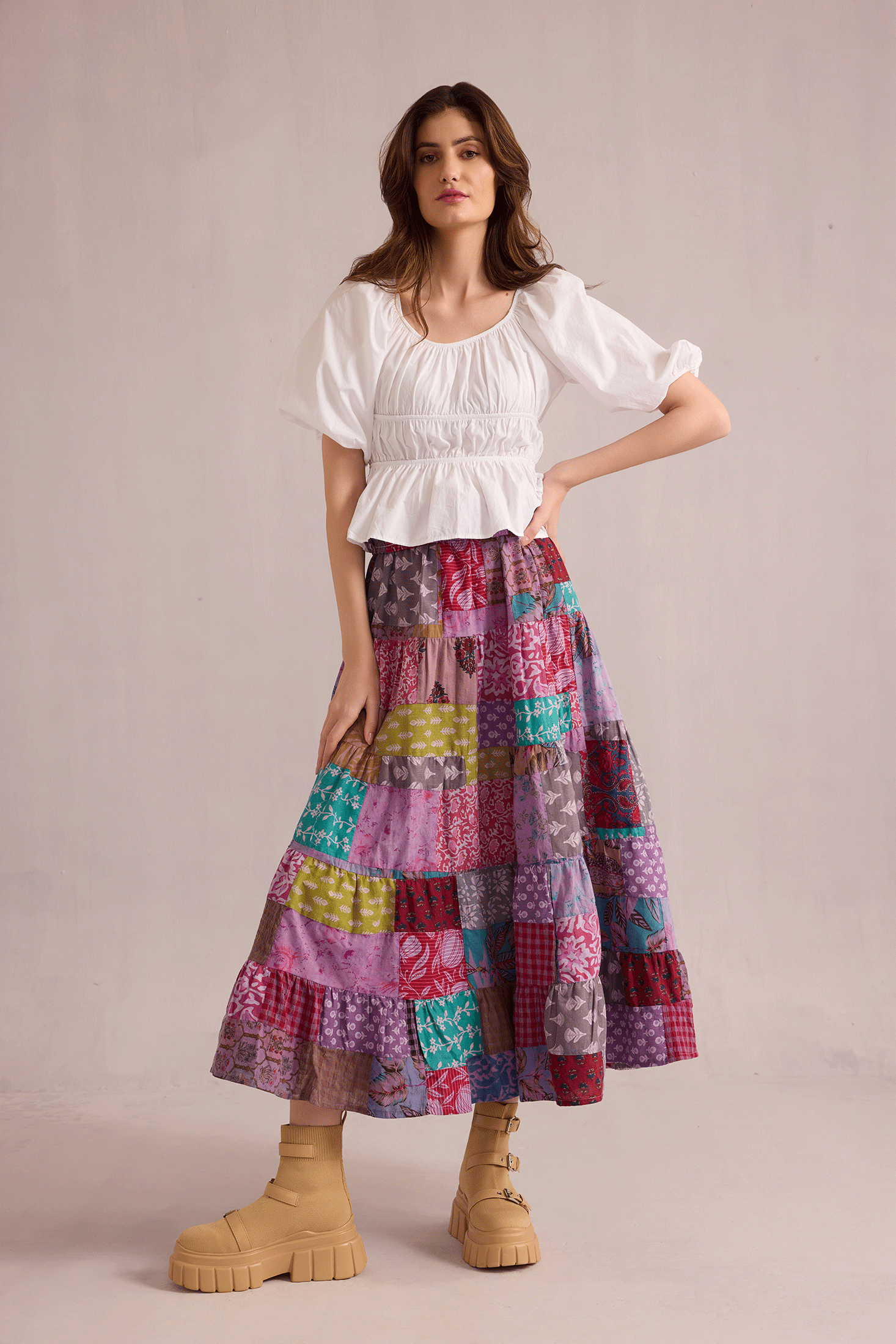 Love's Patchwork Skirt In Multicolor