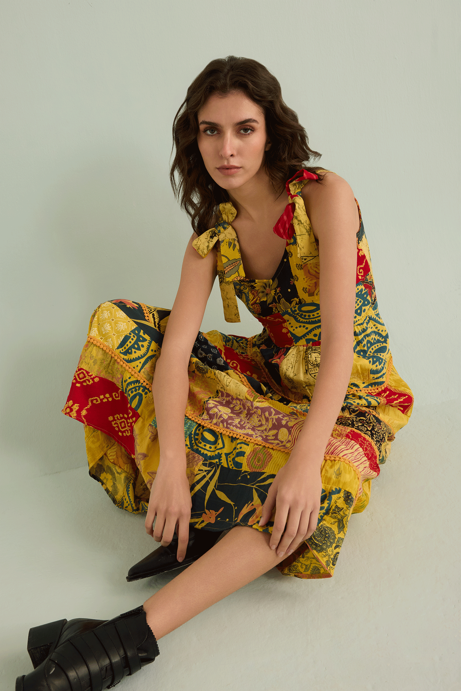 Savannah's Serendipity Patchwork Dress In Yellow