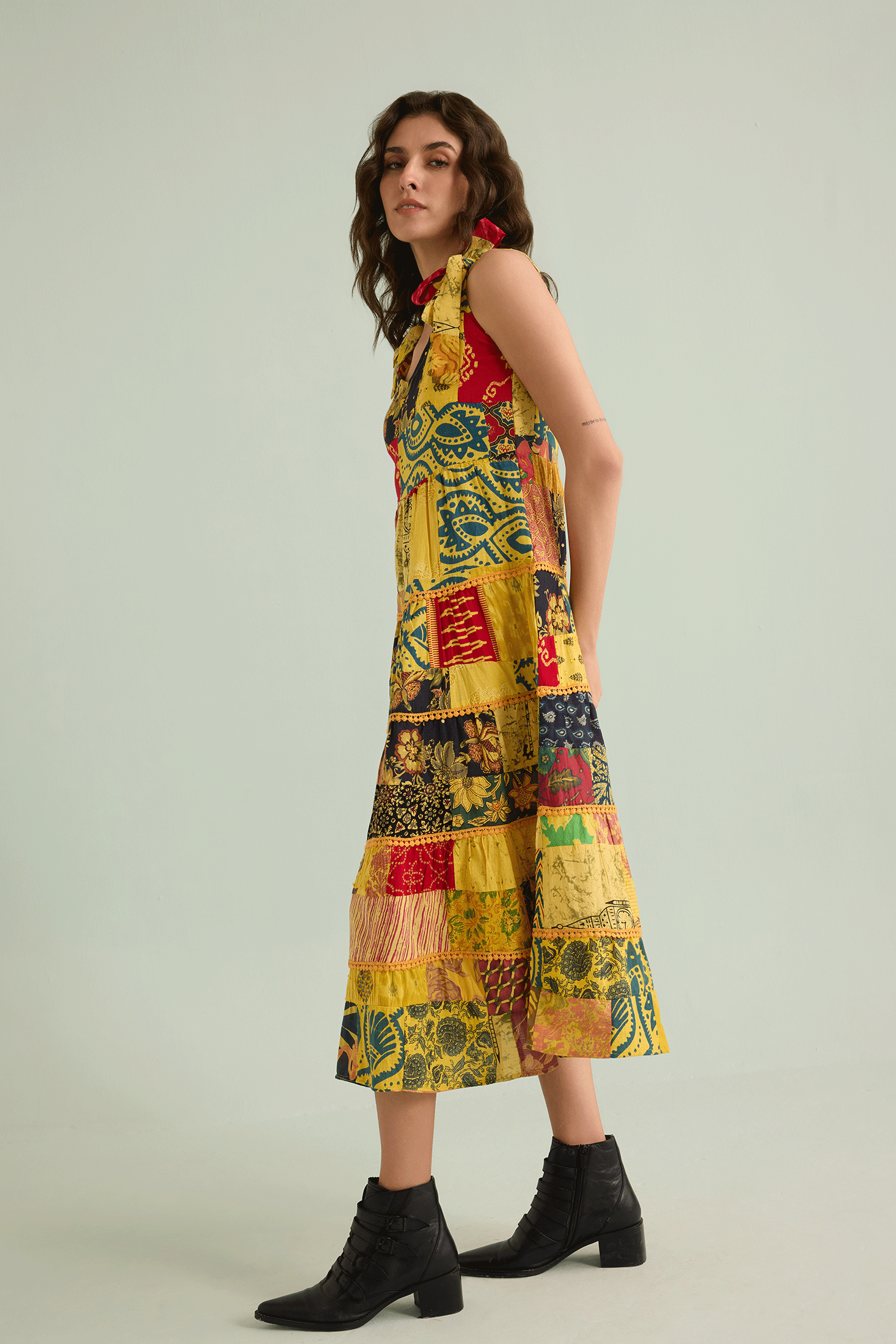 Savannah's Serendipity Patchwork Dress In Yellow