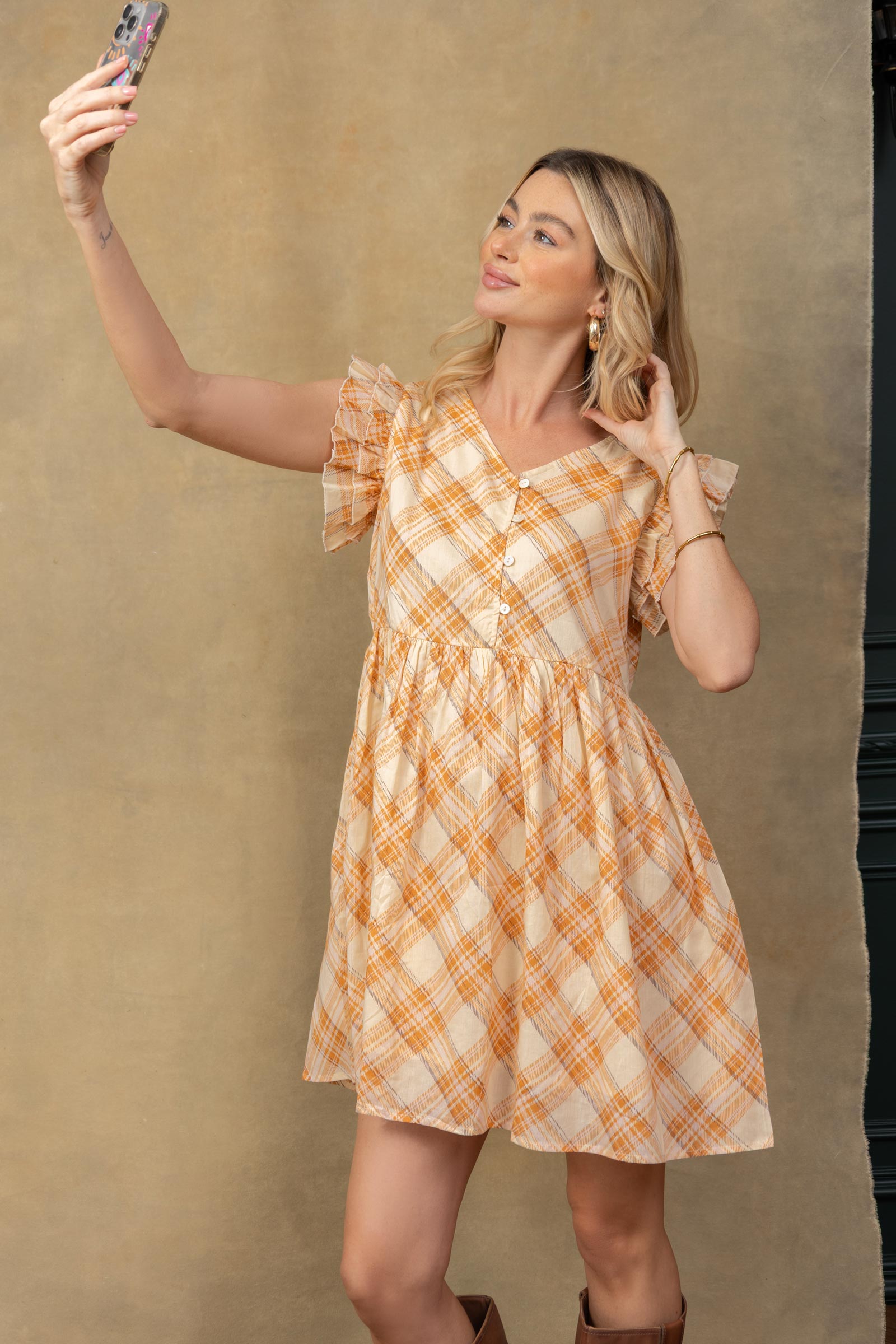 Riley Shirt Dress In Peach and Off White