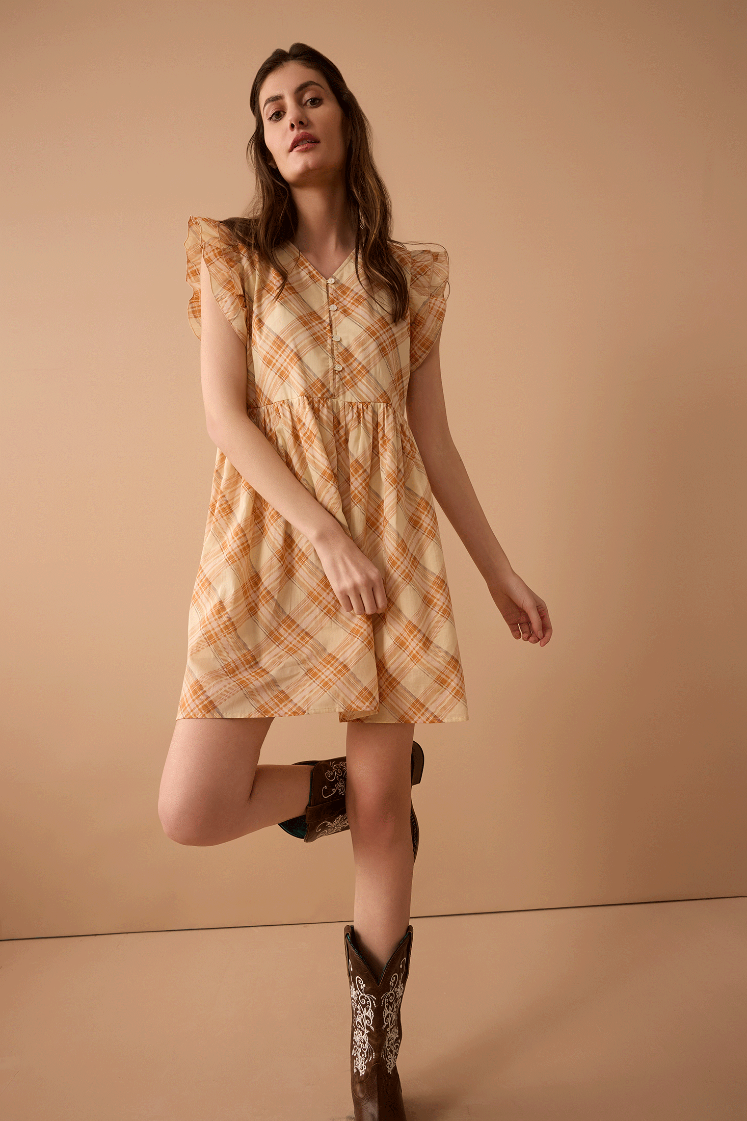 Riley Shirt Dress In Peach and Off White