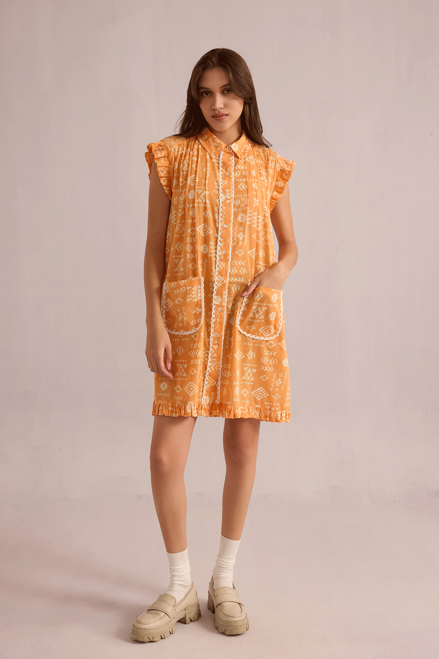 Kimberly Geometric Dress In Orange