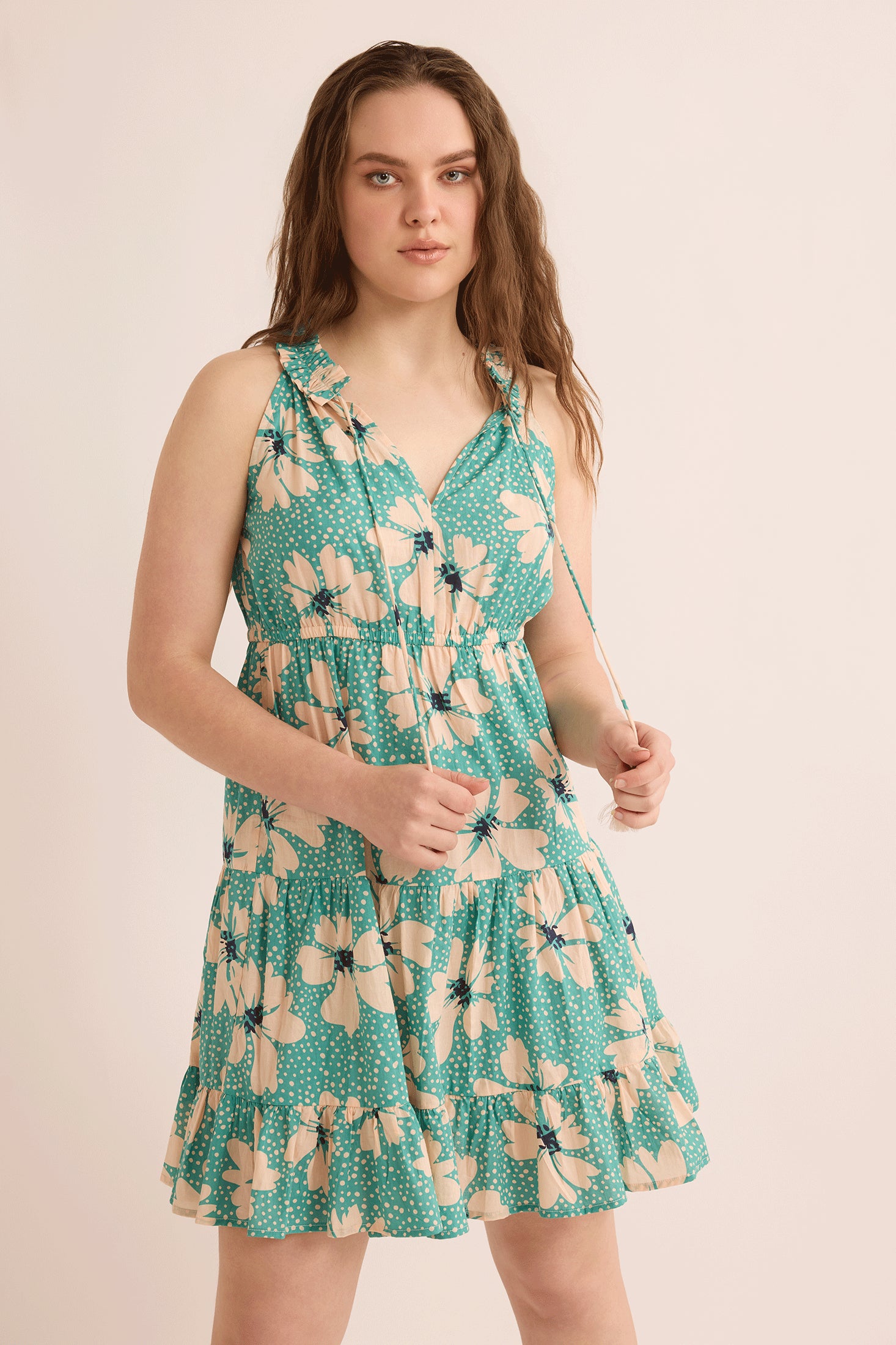 Fiona's Floral A-Line Dress In Gray