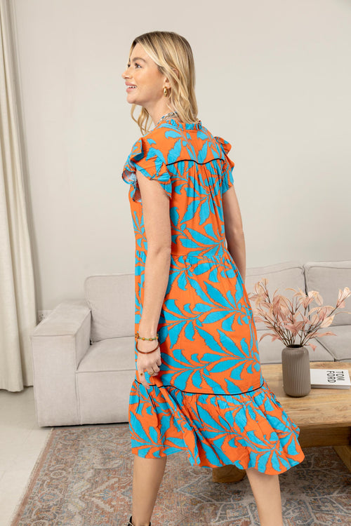 Bold & Beautiful Empire Waist Dress In Orange And Blue