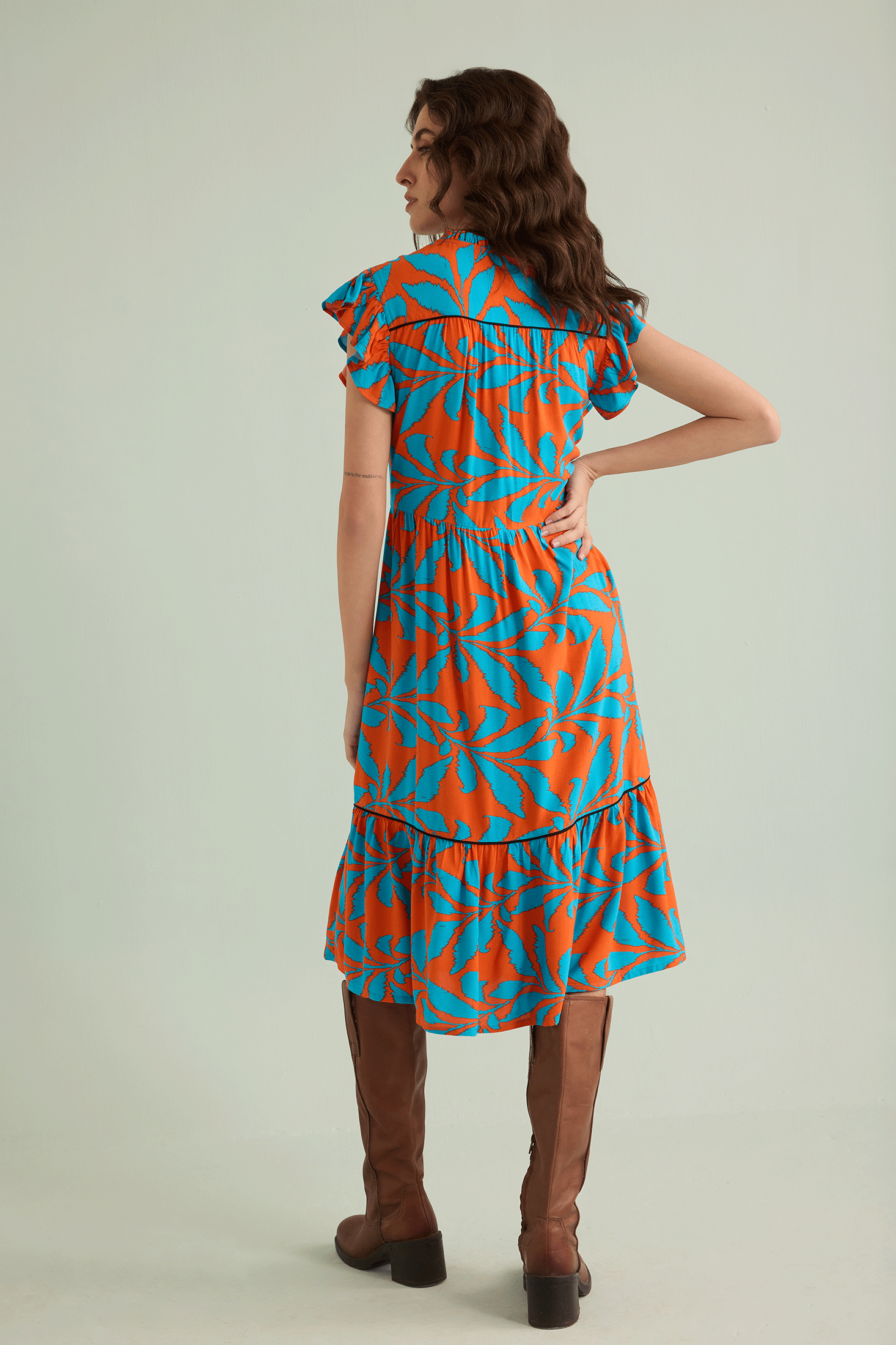 Bold & Beautiful Empire Waist Dress In Blue And Orange