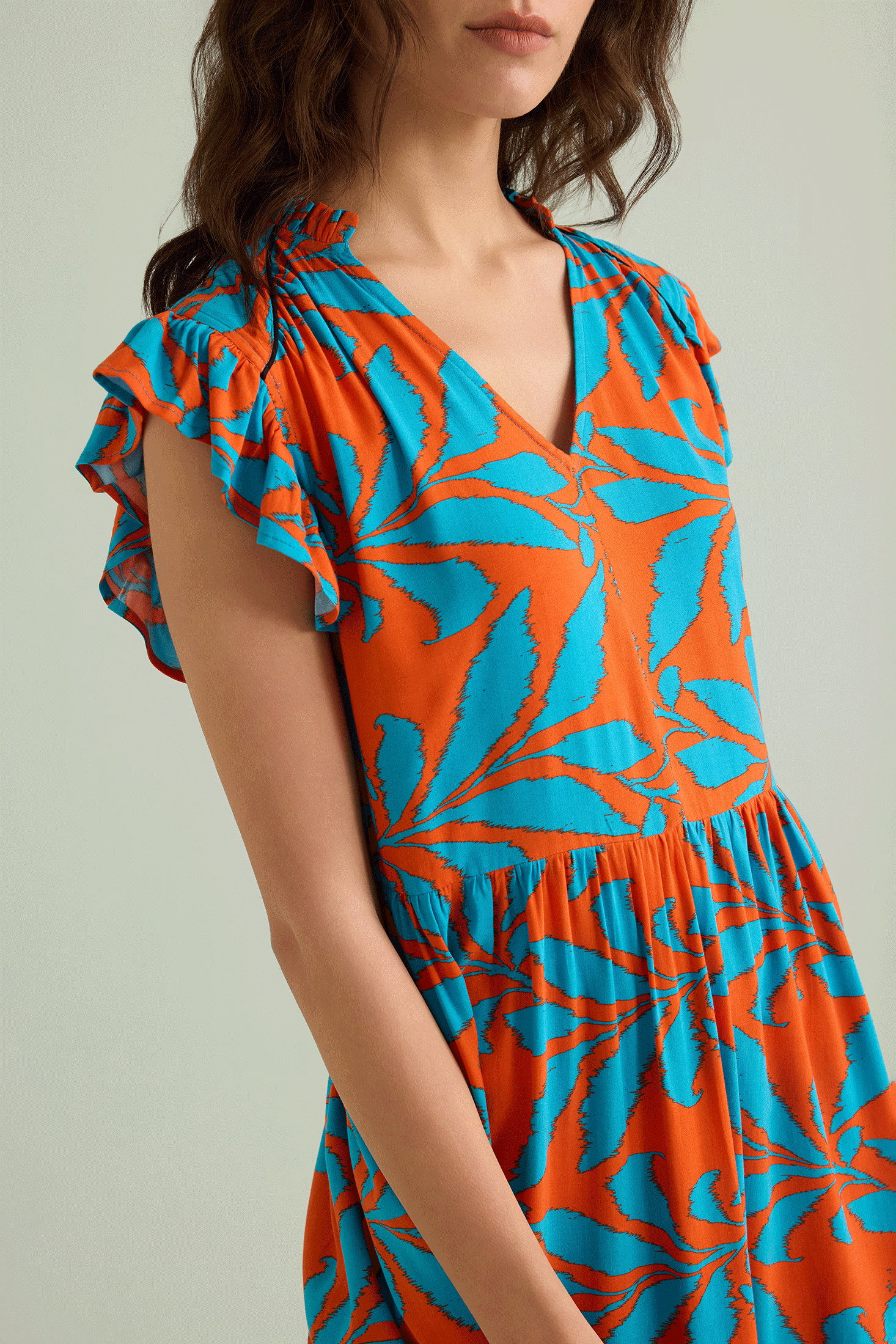 Bold & Beautiful Empire Waist Dress In Blue And Orange