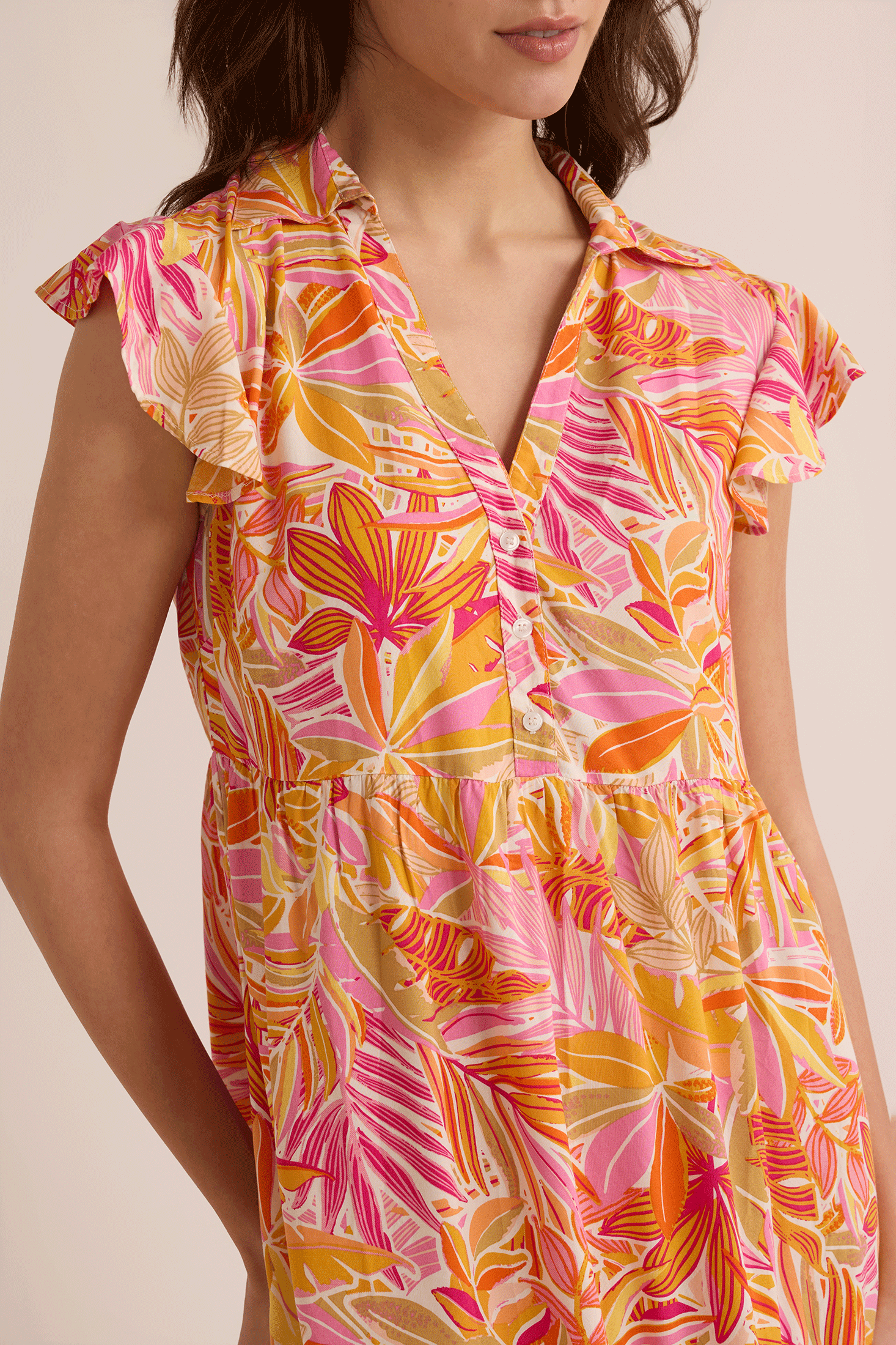 Mia Tropicales Shirt Dress In Orange