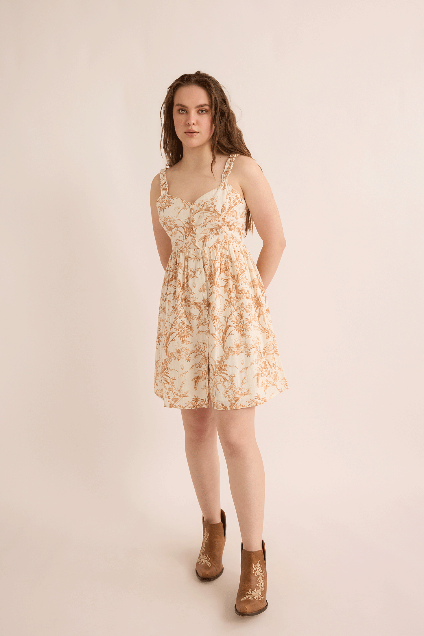 Brooke's Love Empire Waist Dress In Off White and Brown