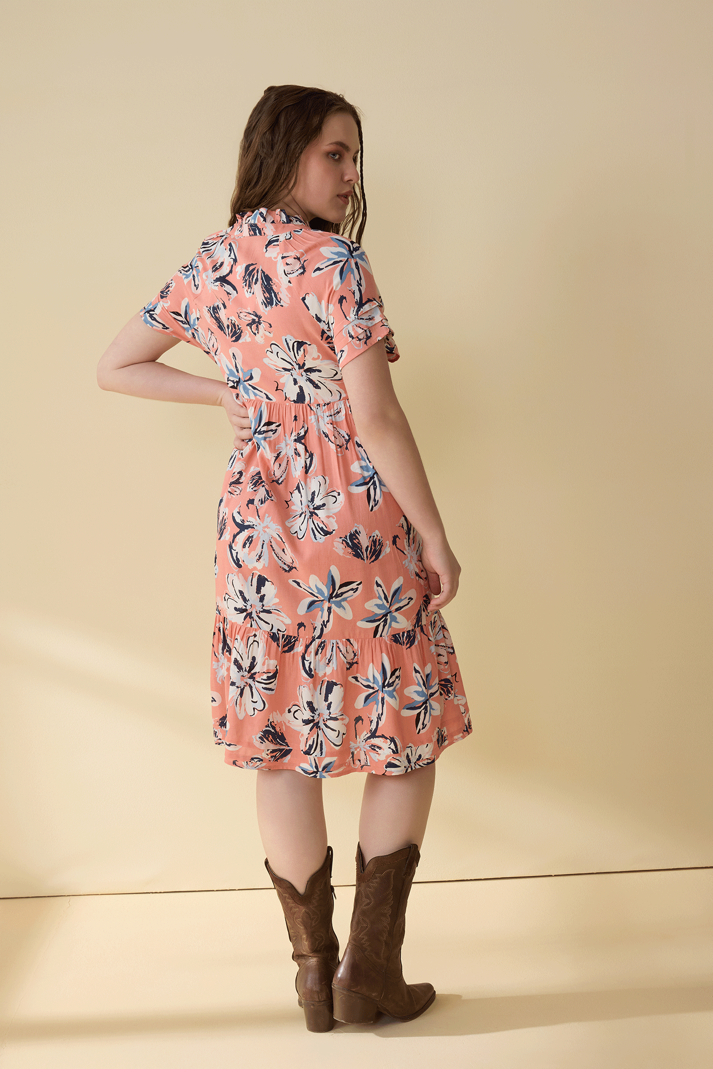 Monique's Flower flow Dress In Peach