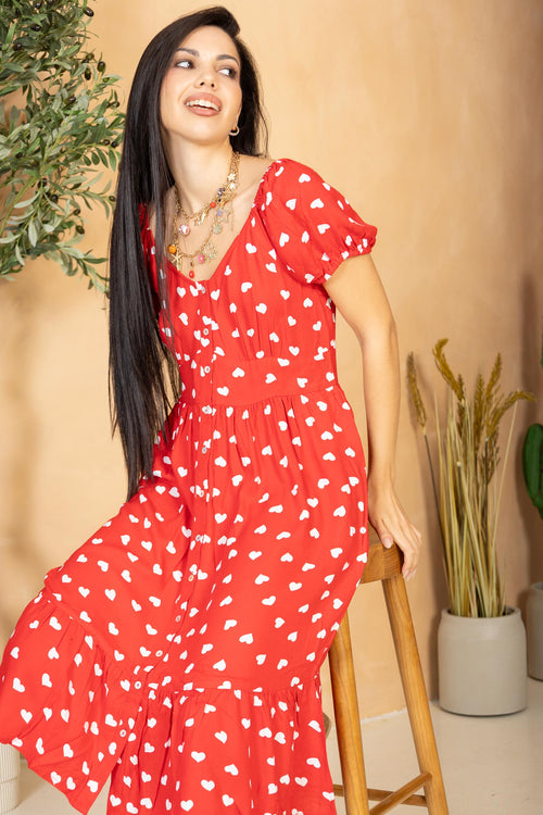 Heart of My Heart A-Line Dress In Red