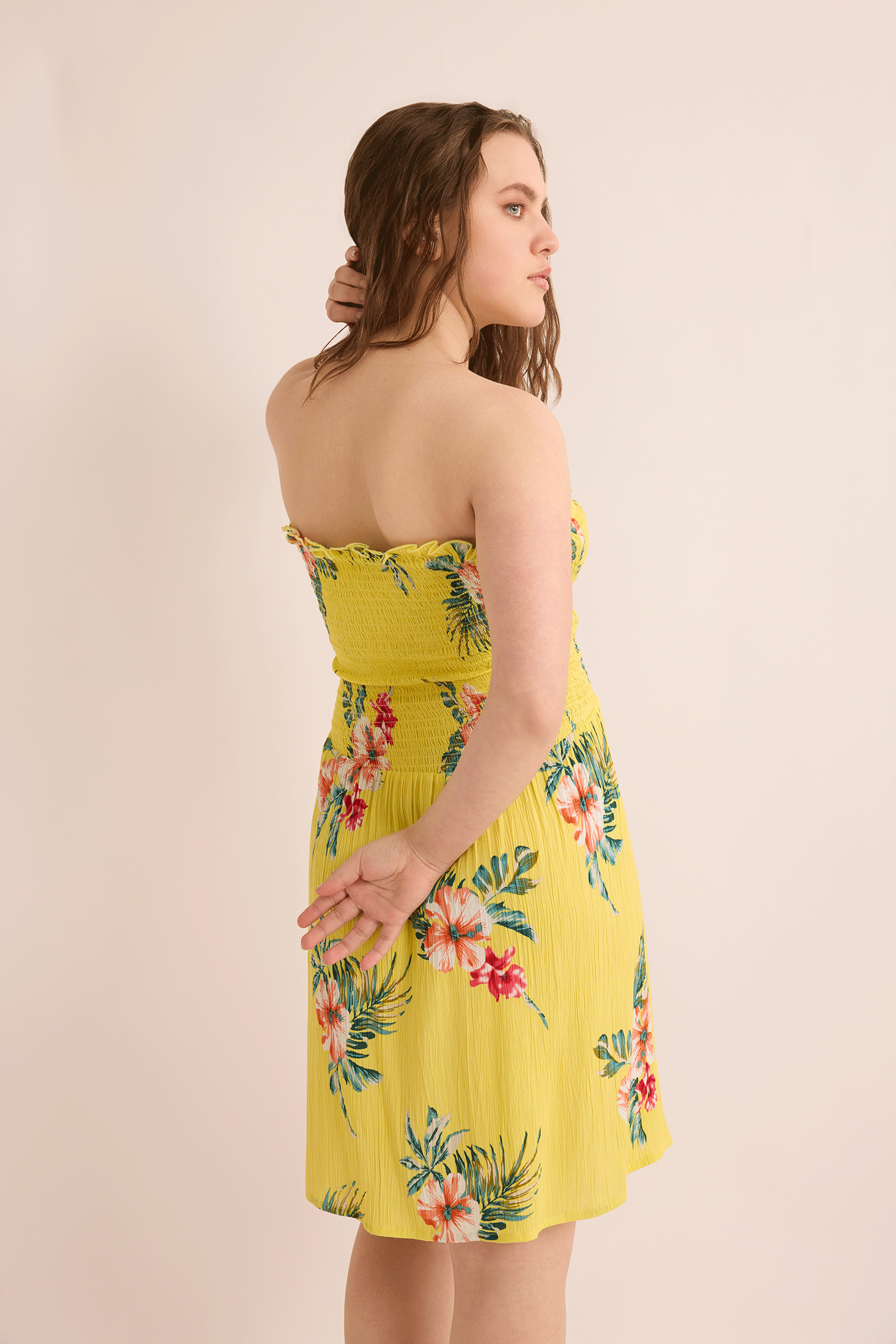 Grace's Morning Strapless Dress In Yellow