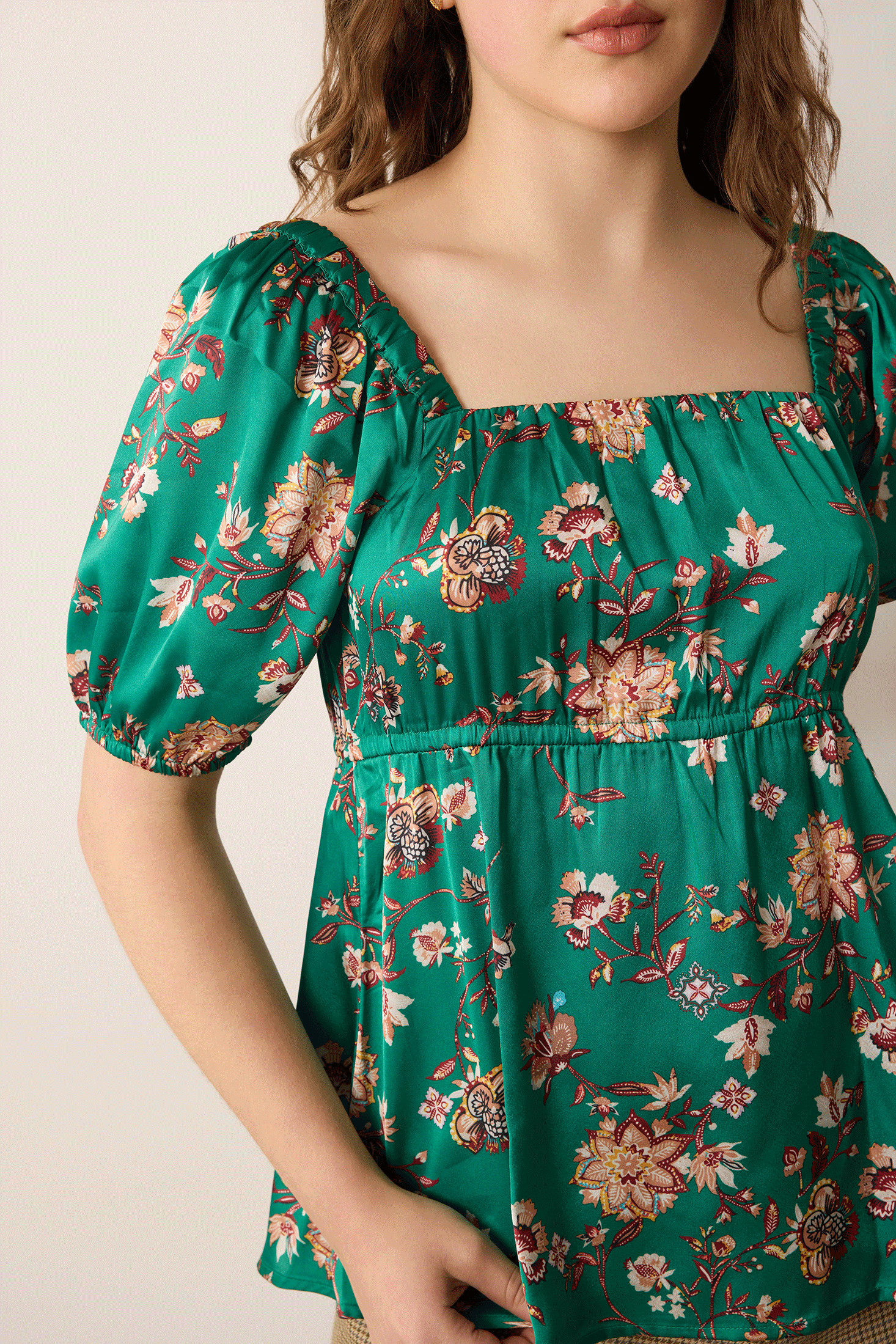 Garden Goddess Floral Top In Green