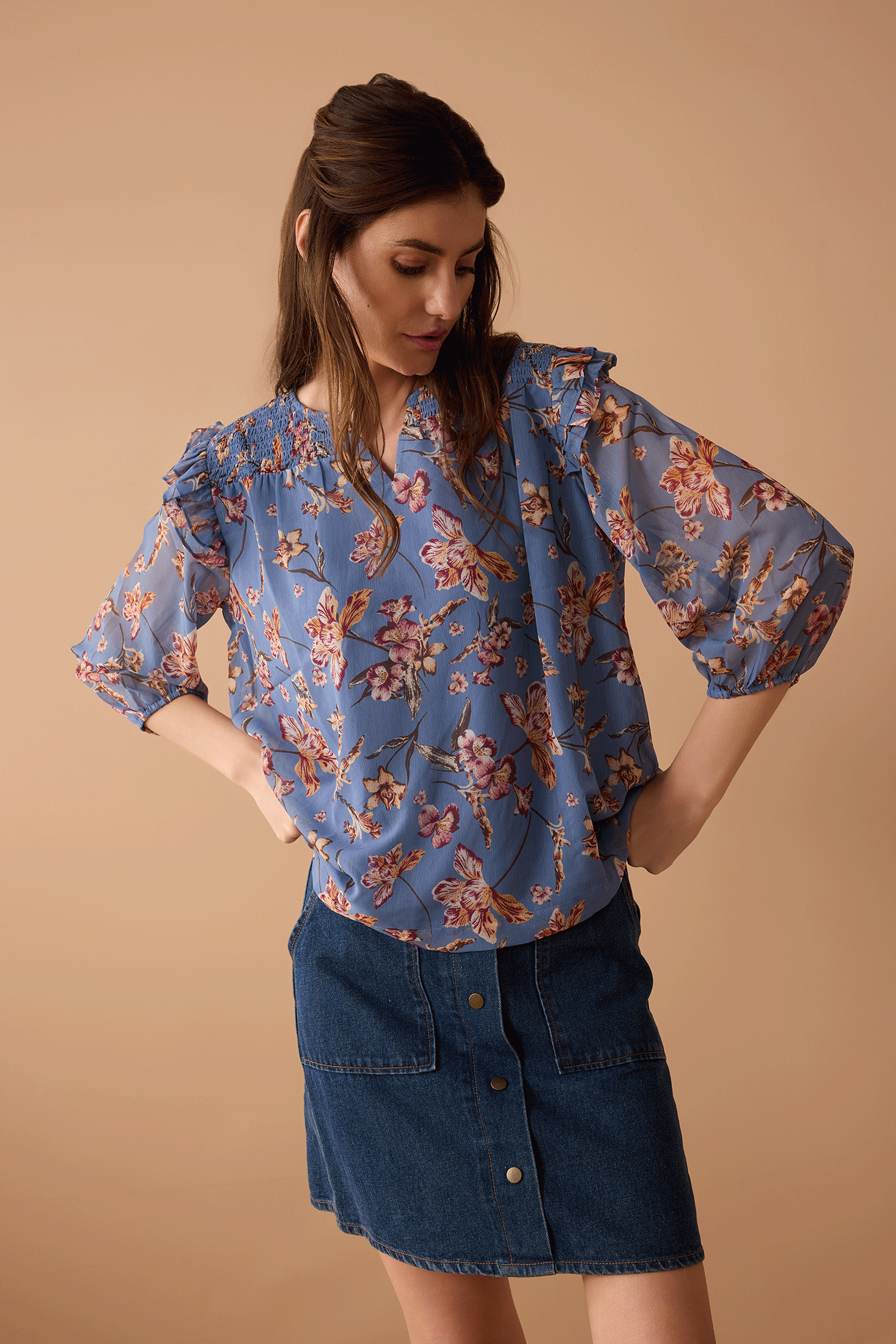 Amanda's Heart Floral Top  In Blue