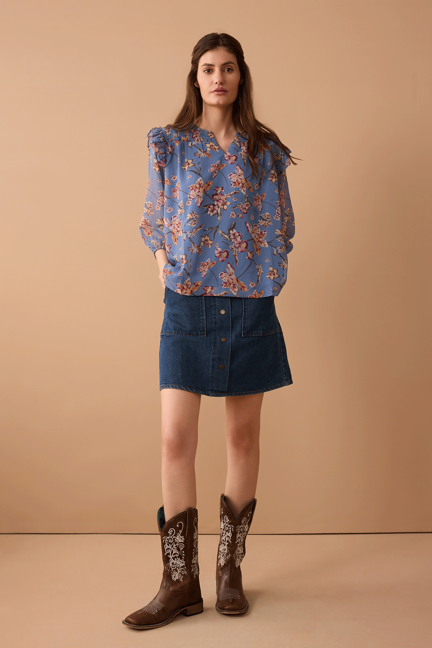 Amanda's Heart Floral Top  In Blue