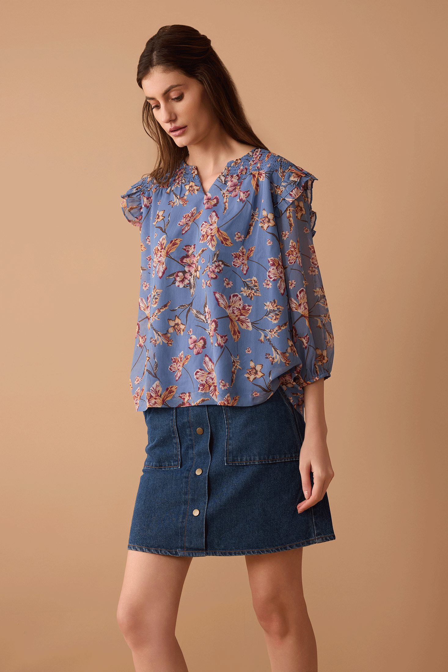 Amanda's Heart Floral Top  In Blue