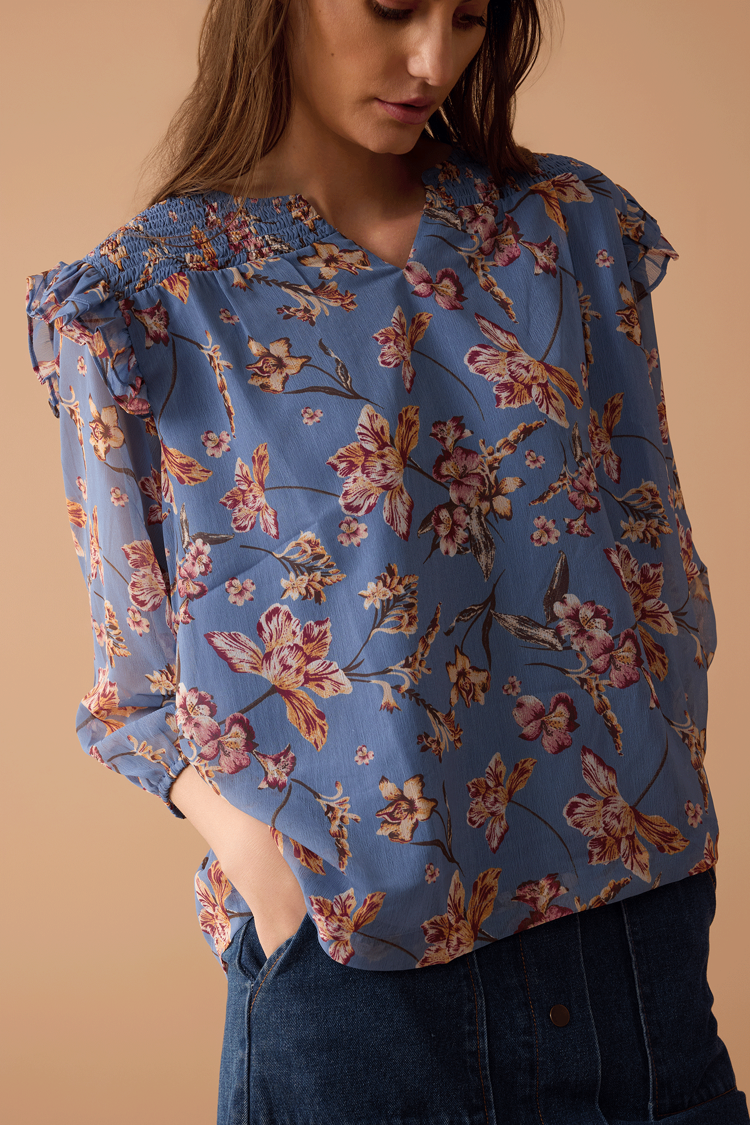 Amanda's Heart Floral Top  In Blue