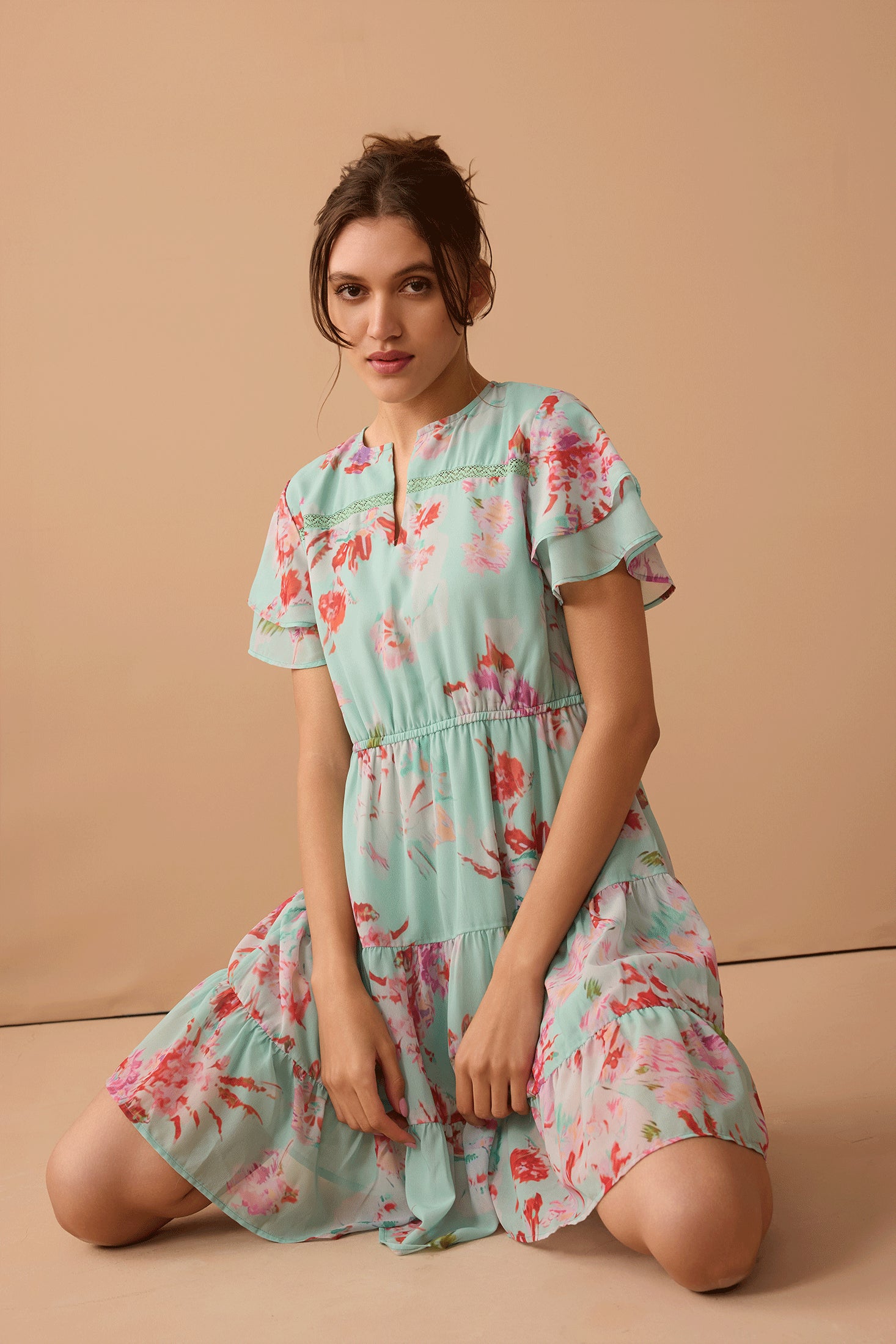 Nevaeh Floral Dress In Teal