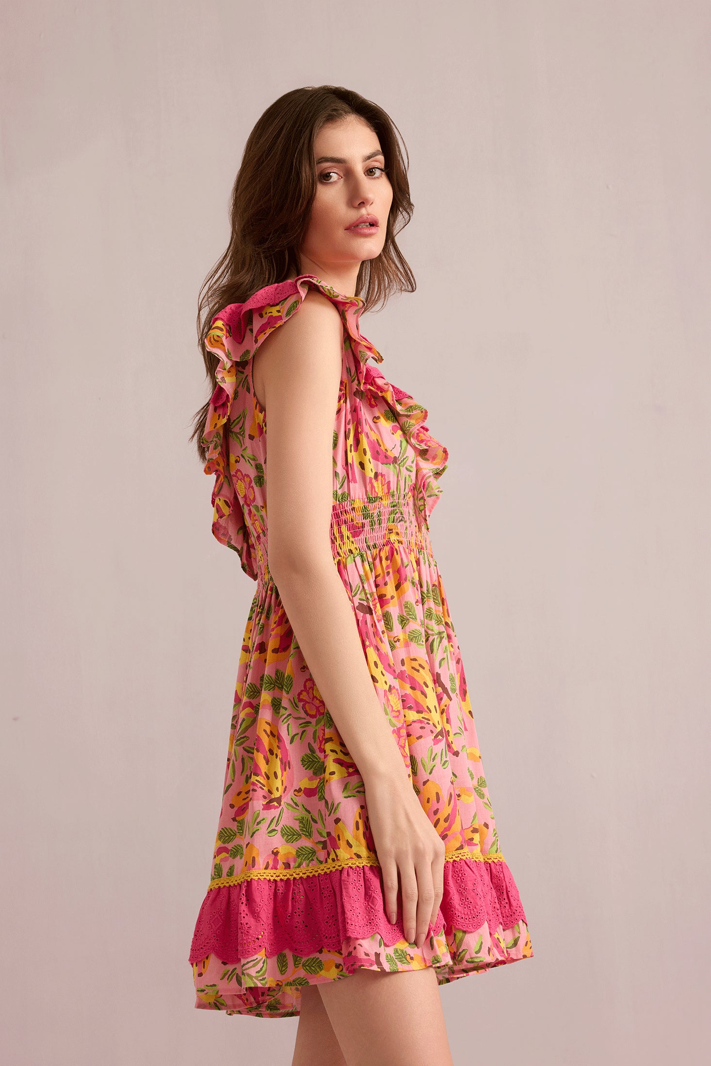 My Lush Oasis Empire Waist Dress Pink and Peach