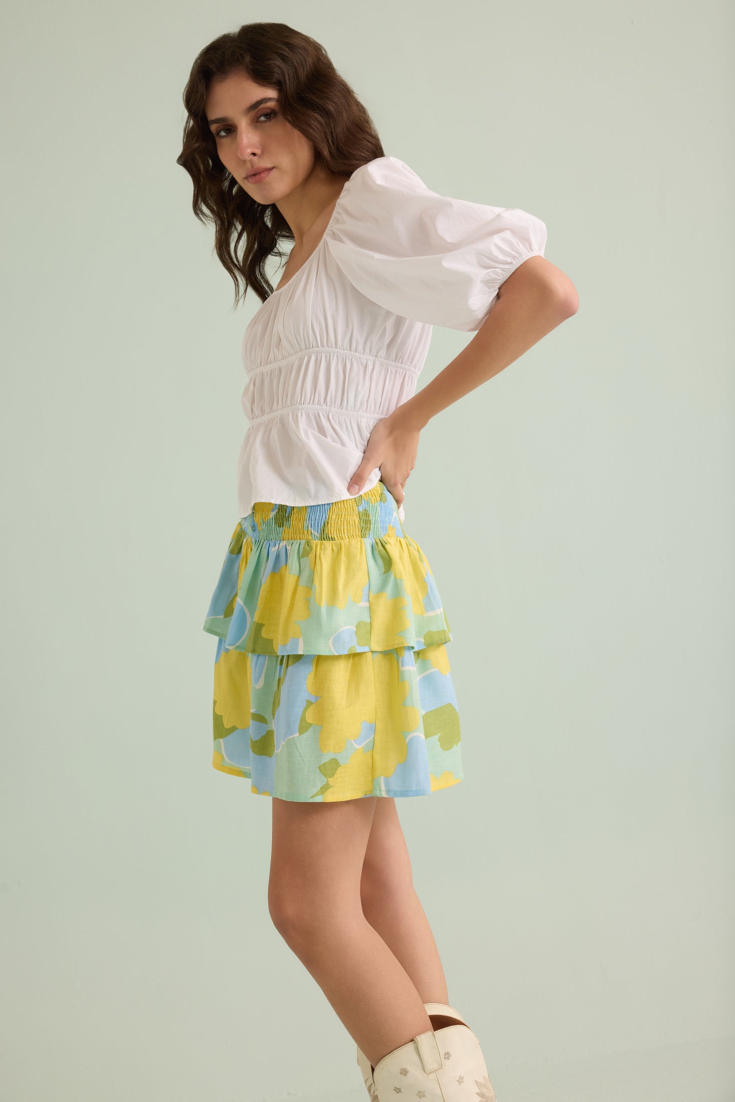 Marissa Floral Skirt In Green And Yellow