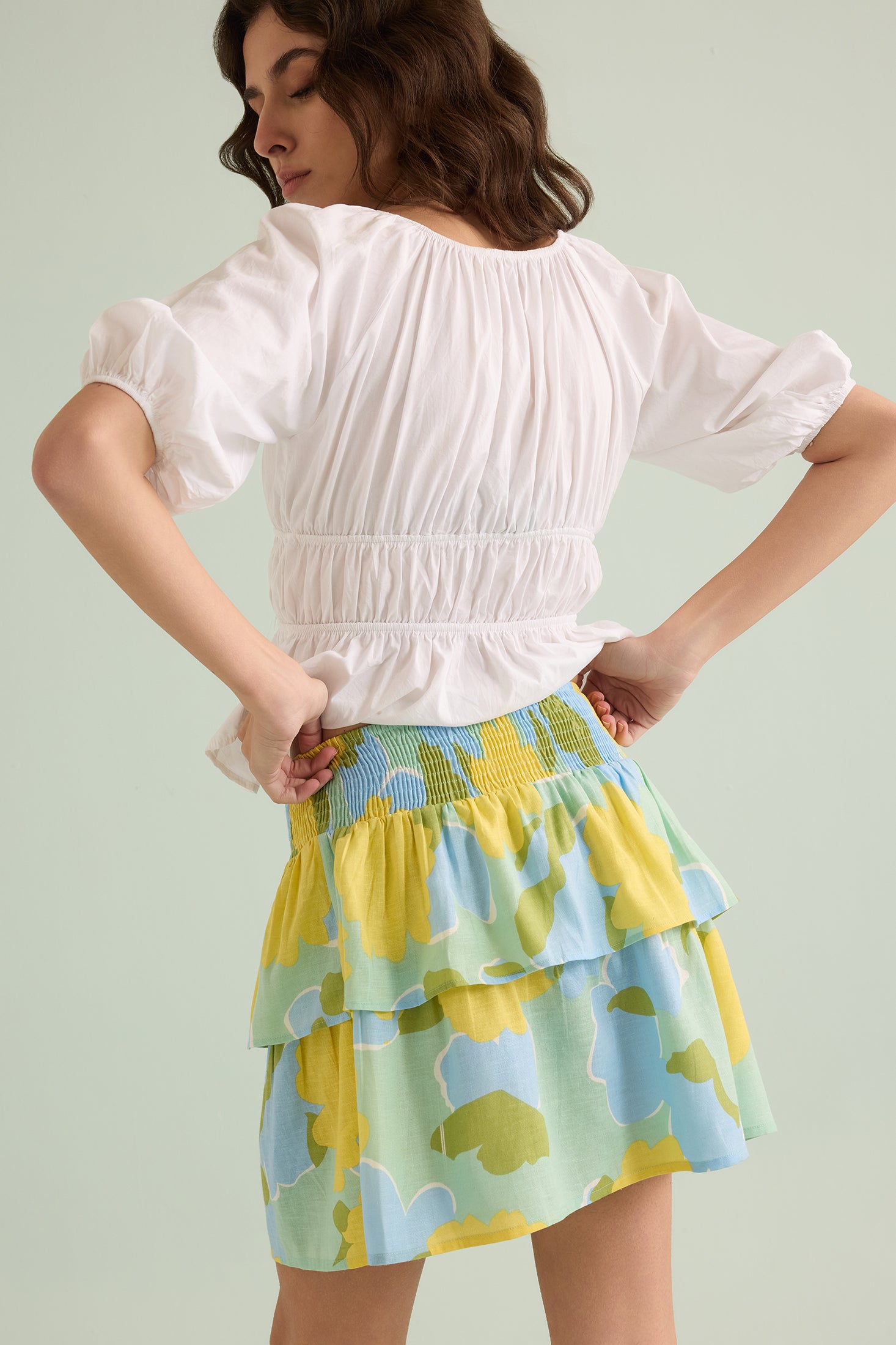 Marissa Floral Skirt In Green And Yellow