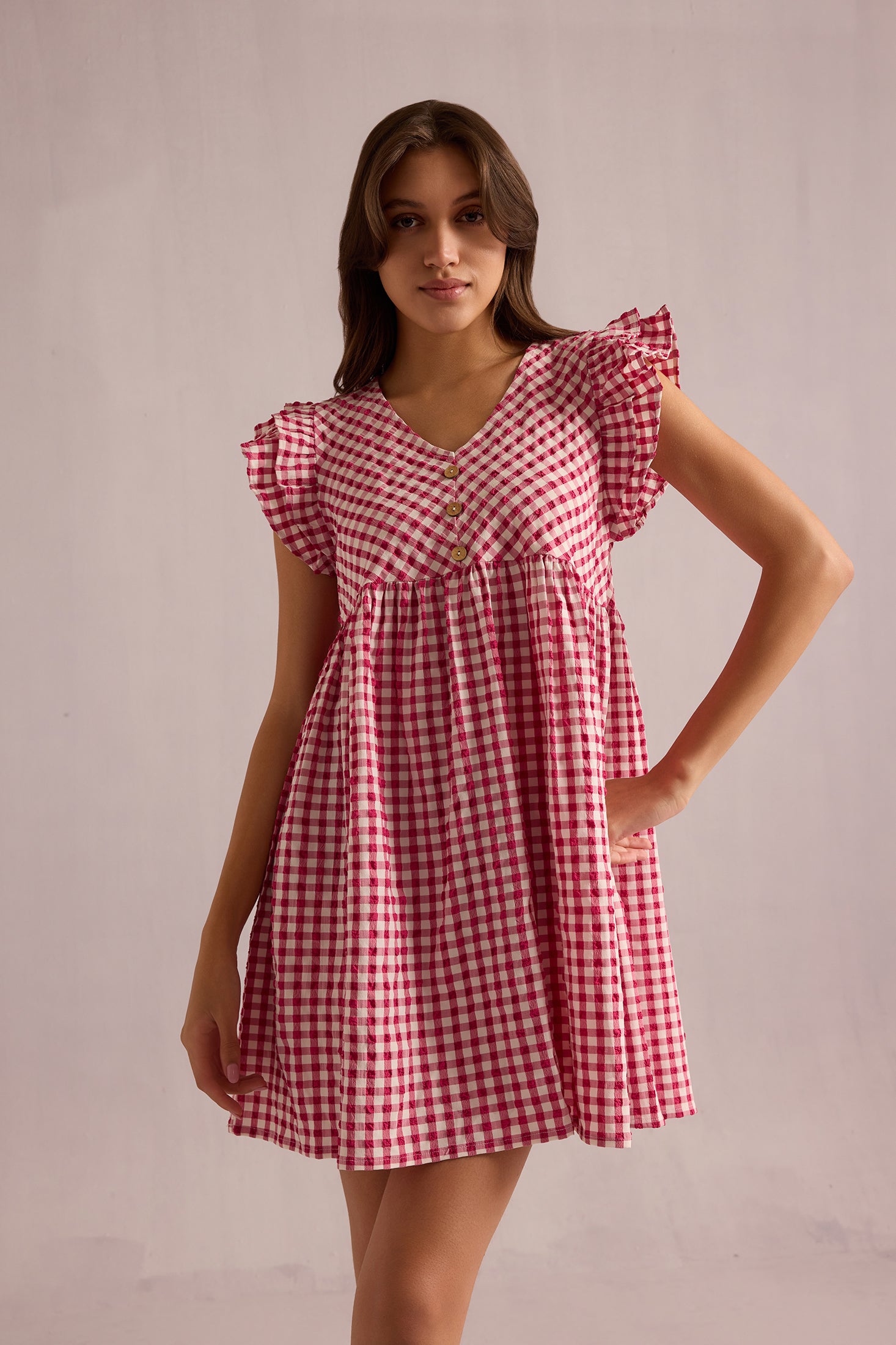 Sophie Checkered Print Dress In Red