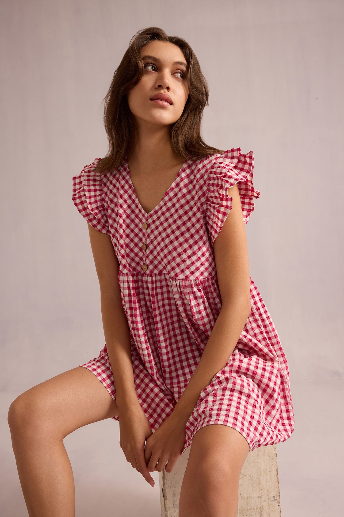 Sophie Checkered Print Dress In Red