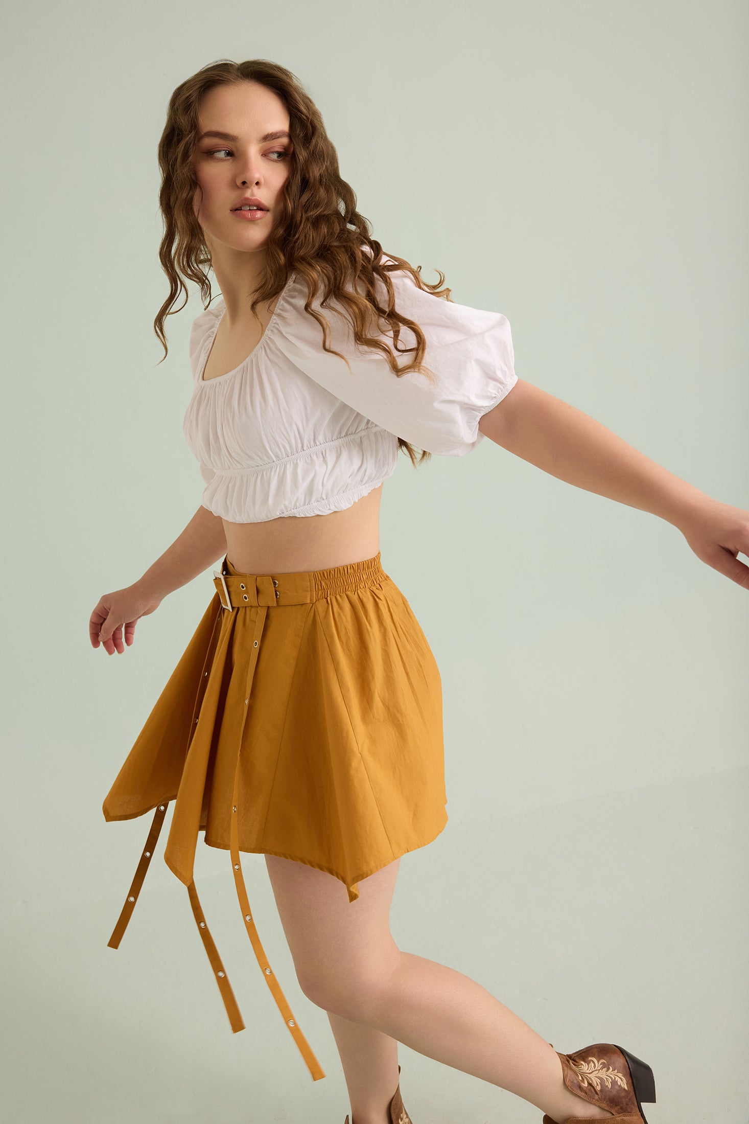 Marlee Patty Accented Skirt In Mustard