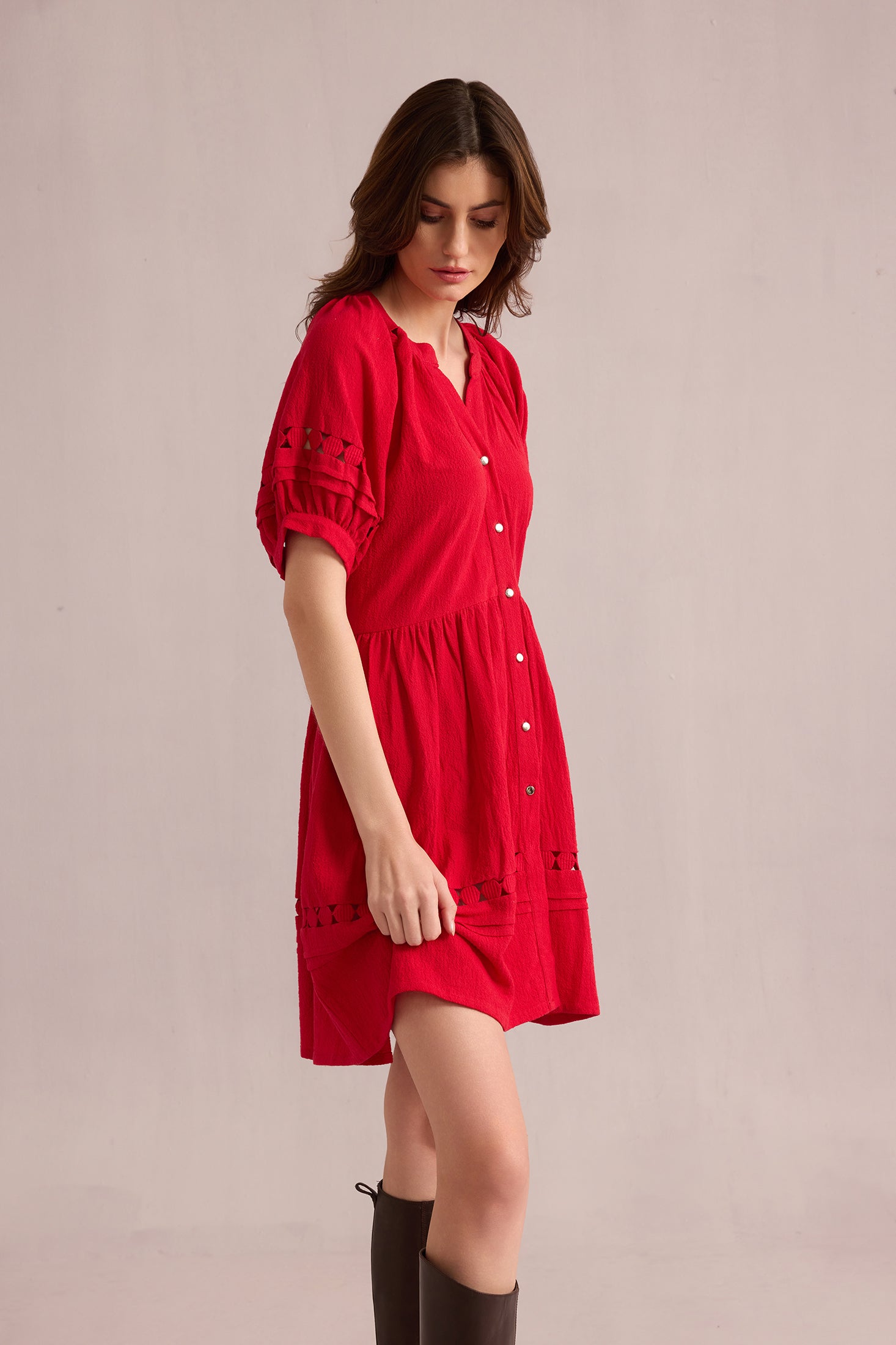 Gianna in Red Textured Dress In Red