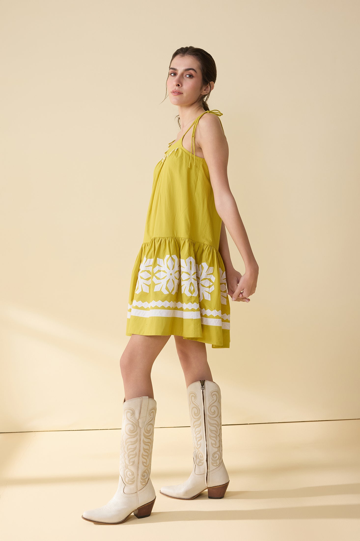 Marigold Muse Accent Dress In Olive Green