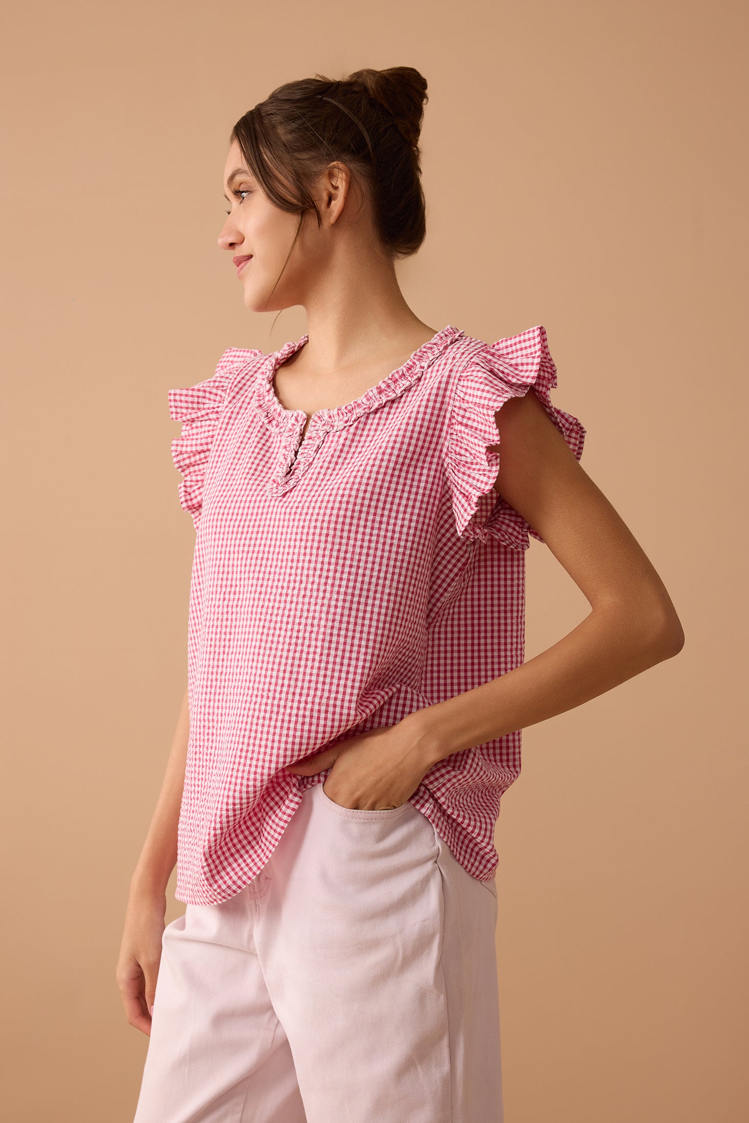 Peyton Gingham Top In Light Pink