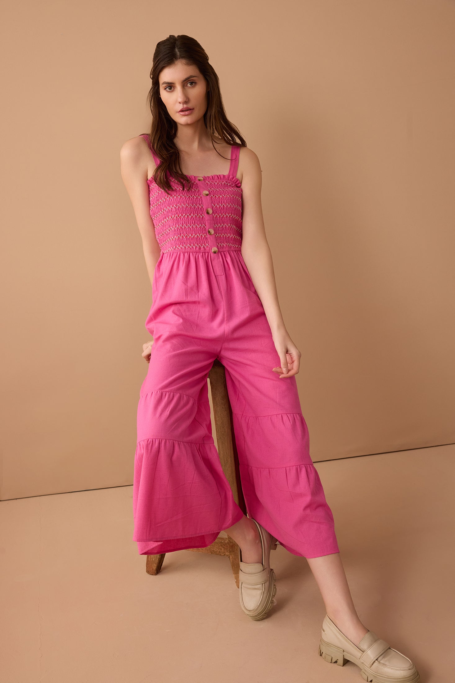 Courtney Flared Leg Jumpsuit In Pink