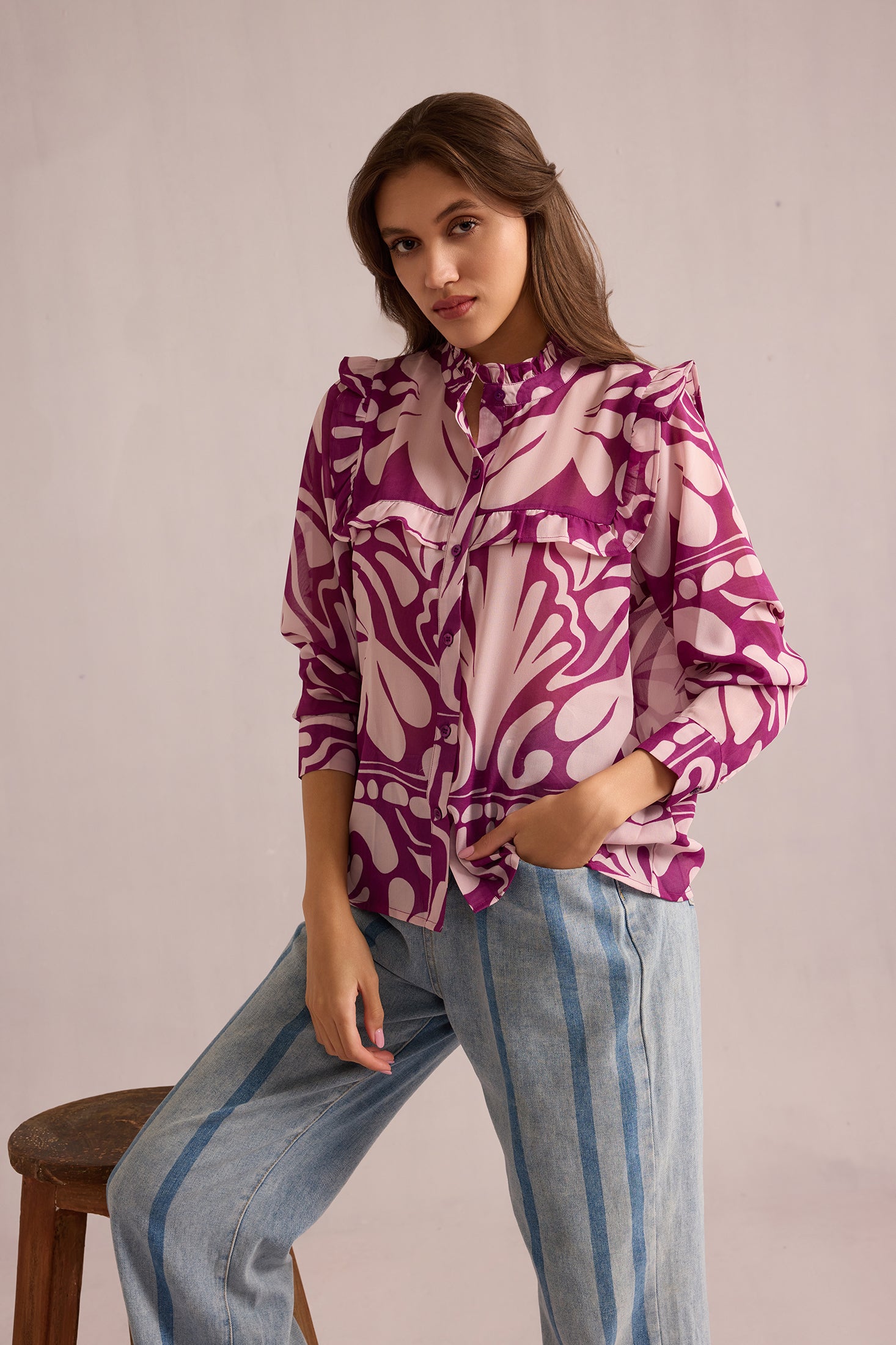 Valeria's Grace Top In Off White and Purple