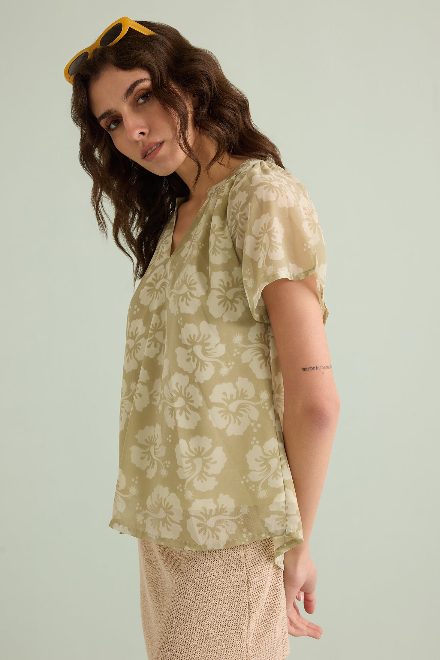 Love of Lydia Floral Top In Olive Green