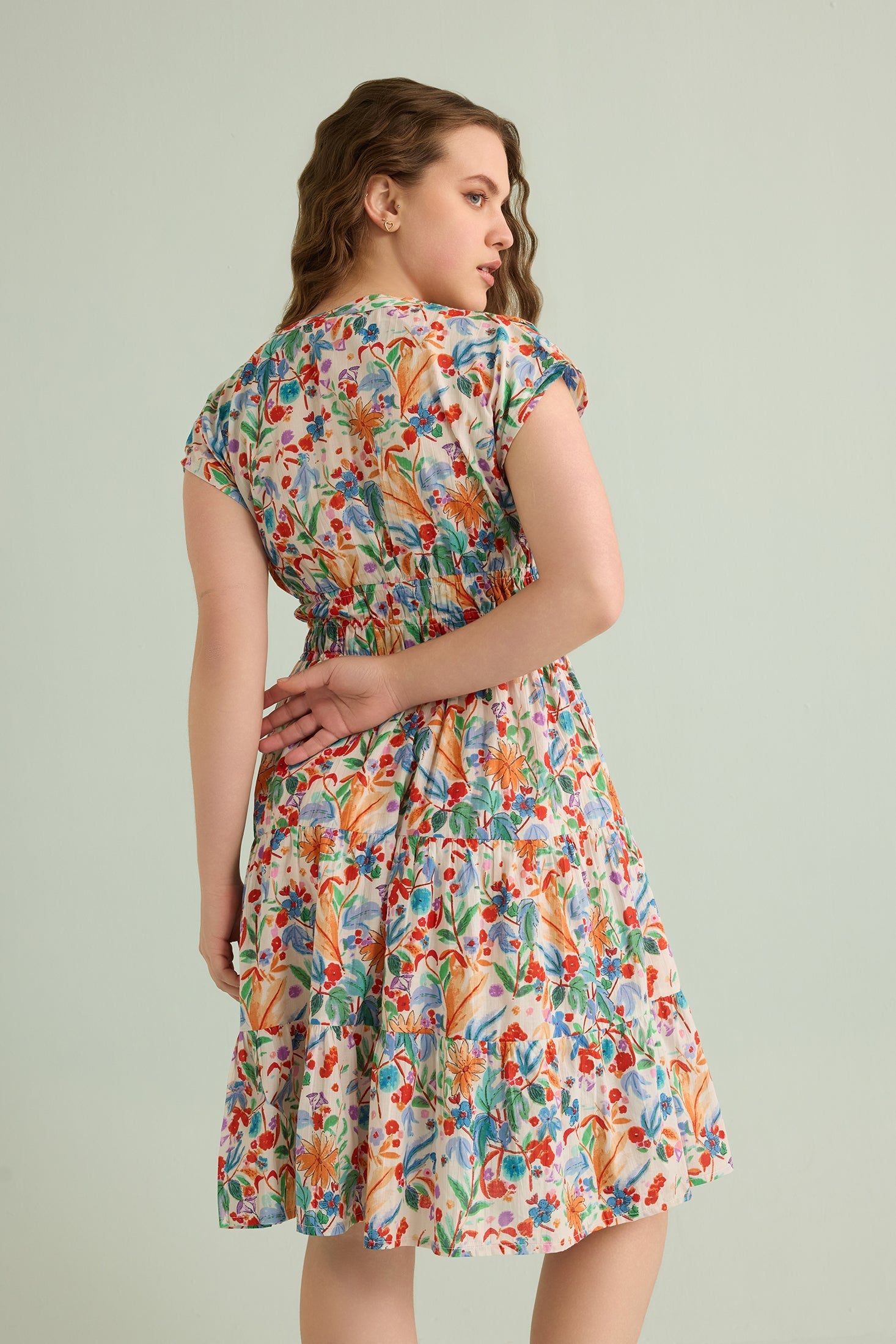 Glorious Morn Empire Waist Dress In Multicolor