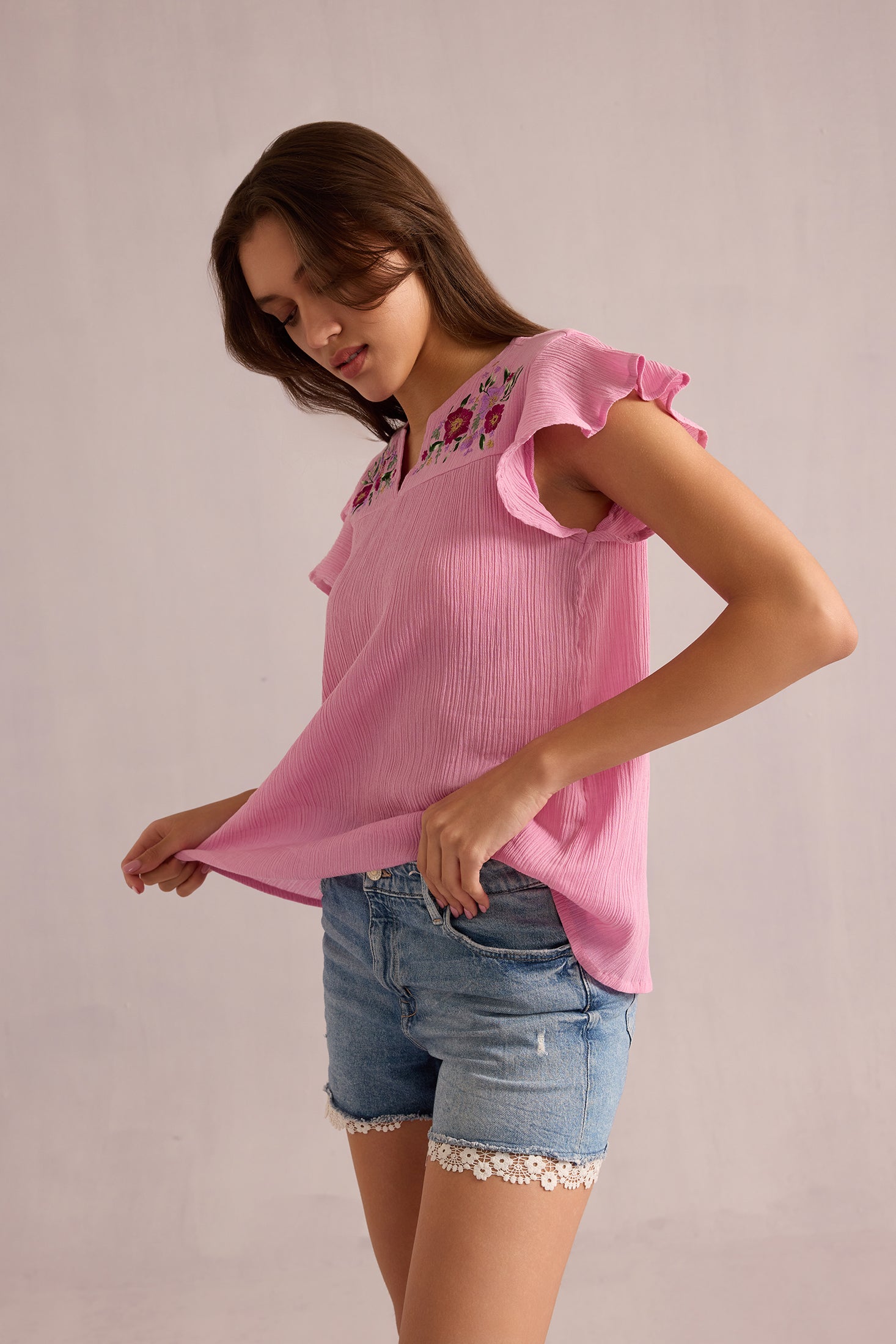 Calanthe Embroidered Top In Pink