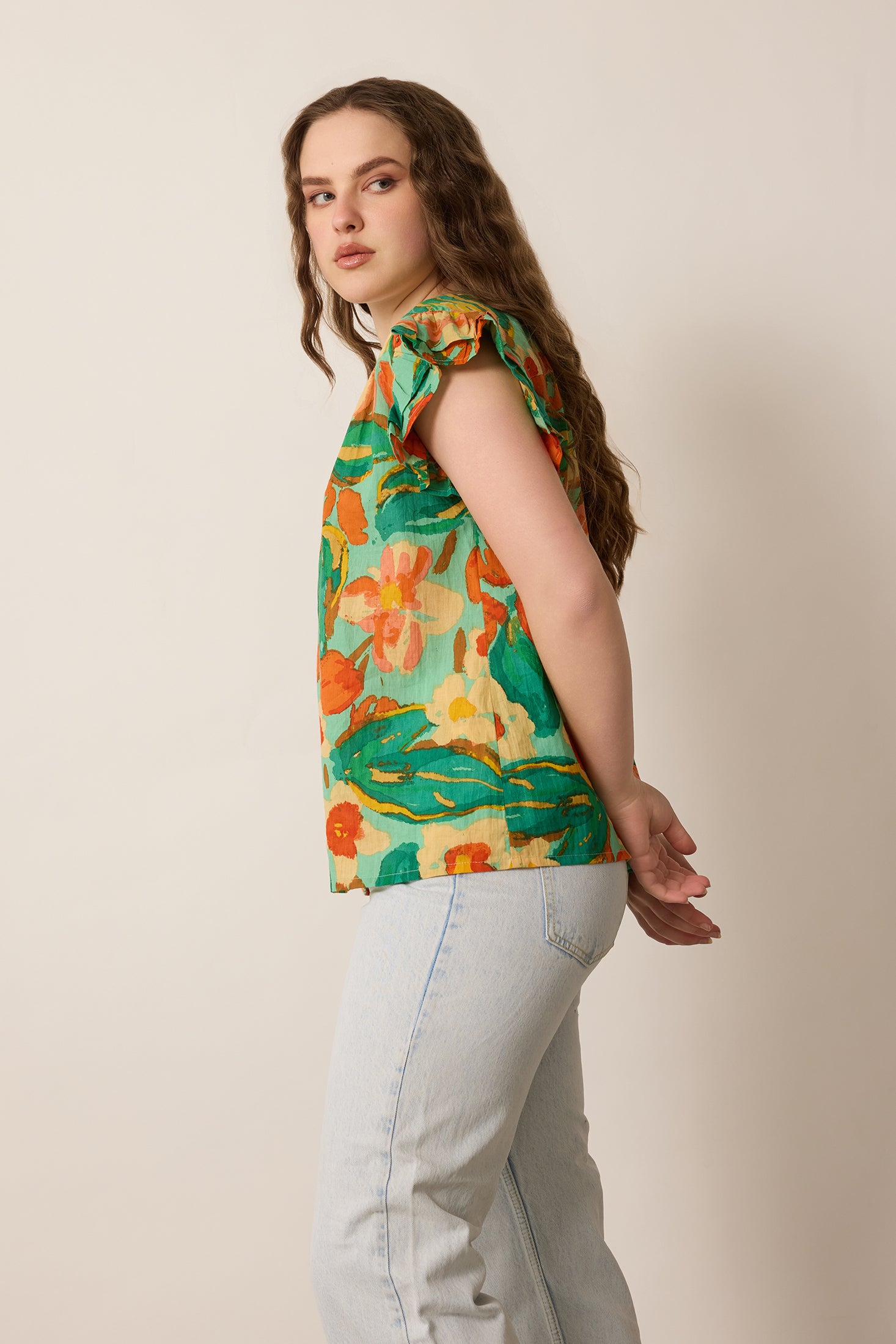 Leilani Floral Pattern Top In Green