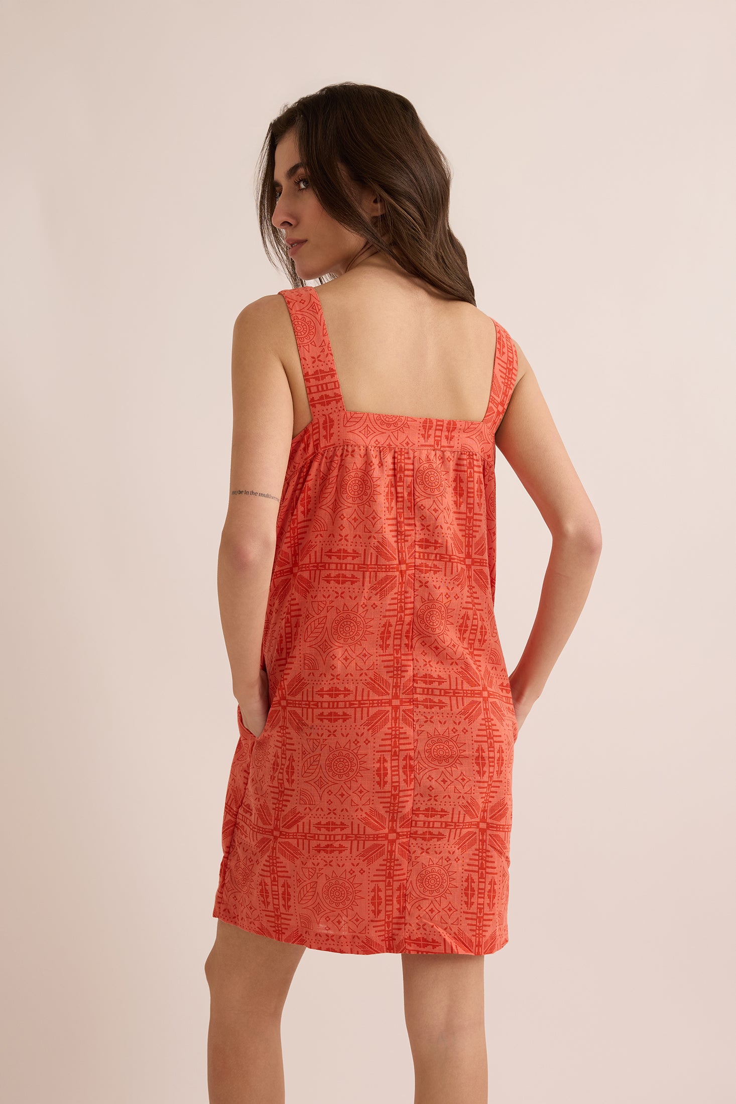 Talia Tribal Pattern Dress In Peach