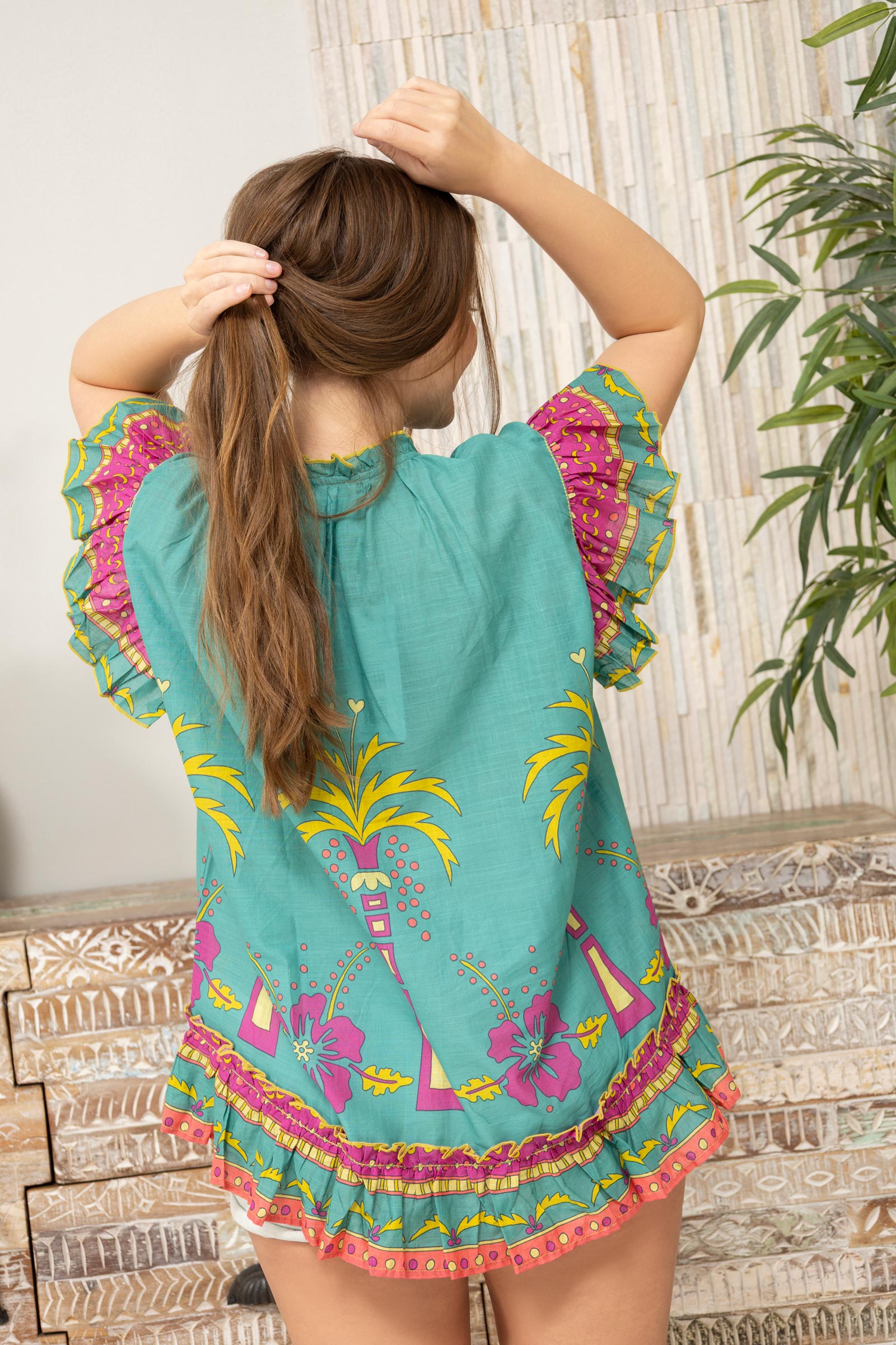 Coconut Island Ruffled Top In Turquoise