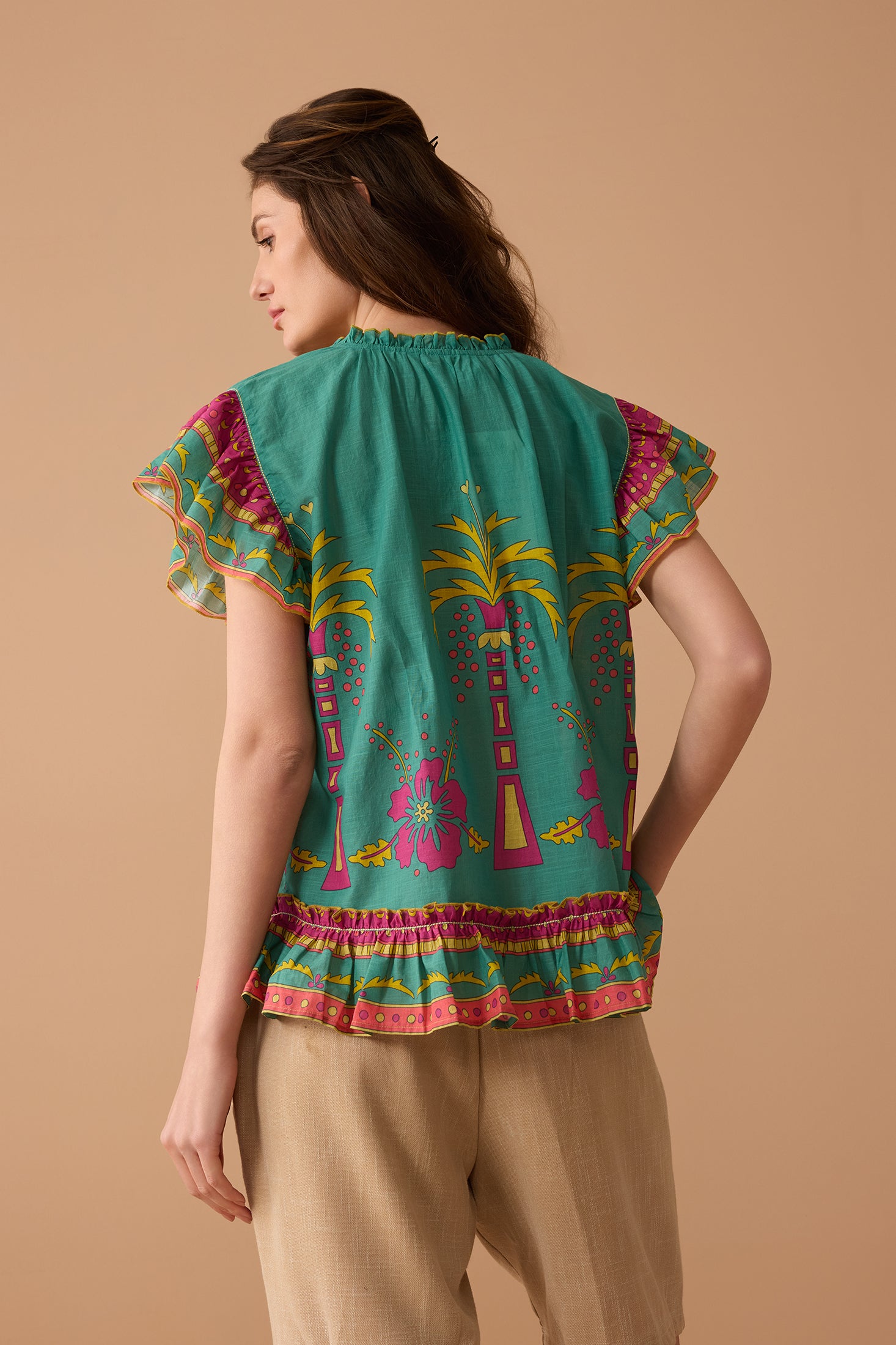 Coconut Island Ruffled Top In Turquoise