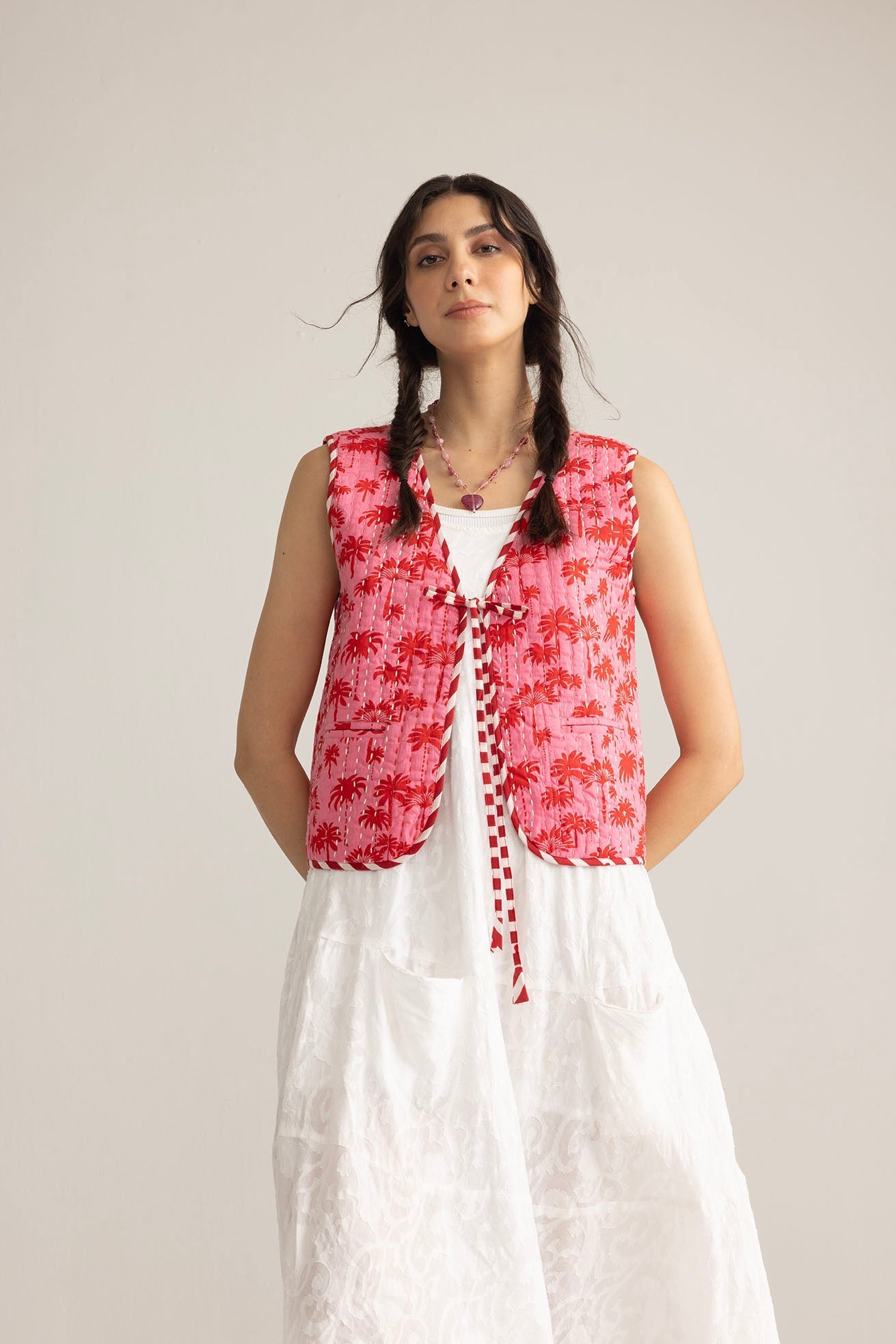 Bohera Sunset Palms Cotton Jacket in Blush Pink