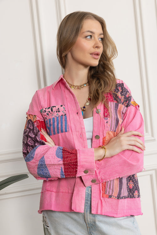 Wildberry Patchwork Shacket in Faded Pink