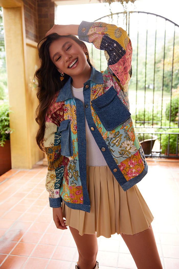 Loretta's Wild Patchwork Jacket in Painted Denim