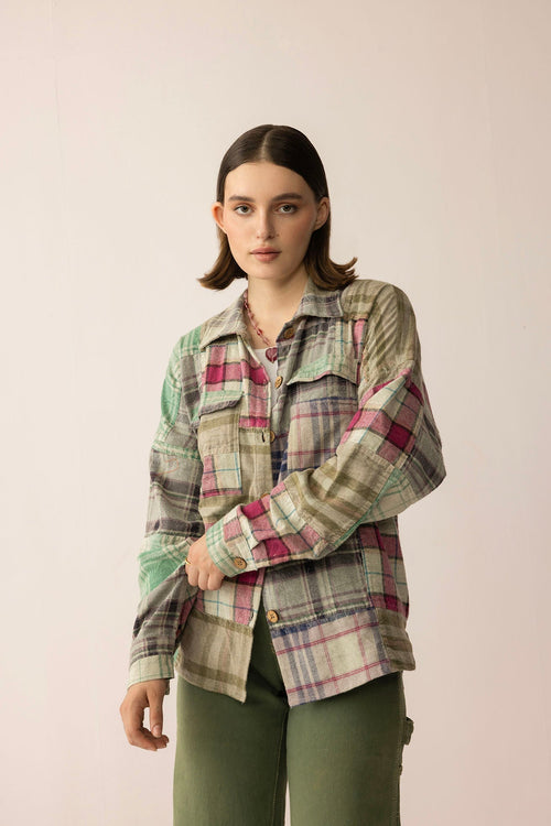 Boone Trail Stitch Shacket in Plaid Petal
