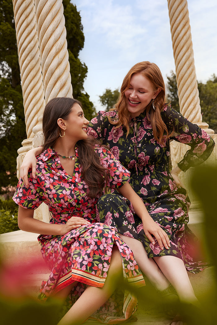 Fleur de Dusk Dress in Black & Vine Pink